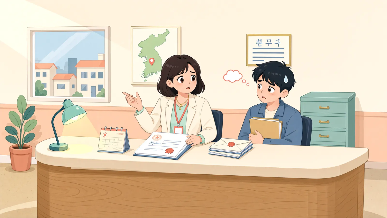 「무허가 건물에도 전입신고, 거부할 수 있을까?」 상황을 그린 삽화