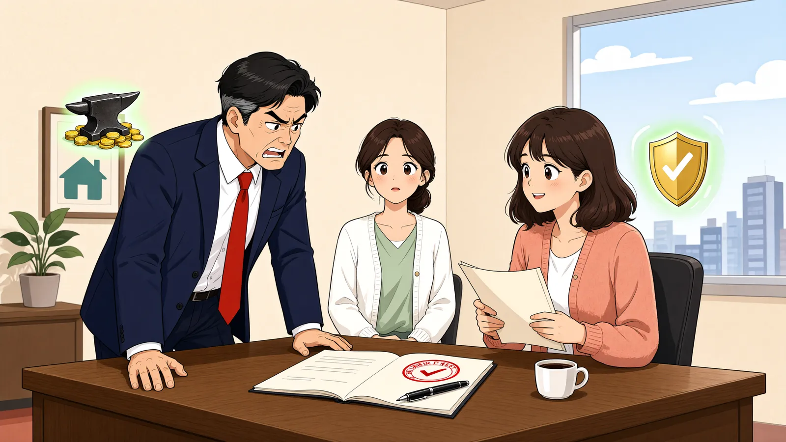 「잔금 일부까지 당장 달라는 매도인, 계약을 해제할 수 있을까」 상황을 그린 삽화