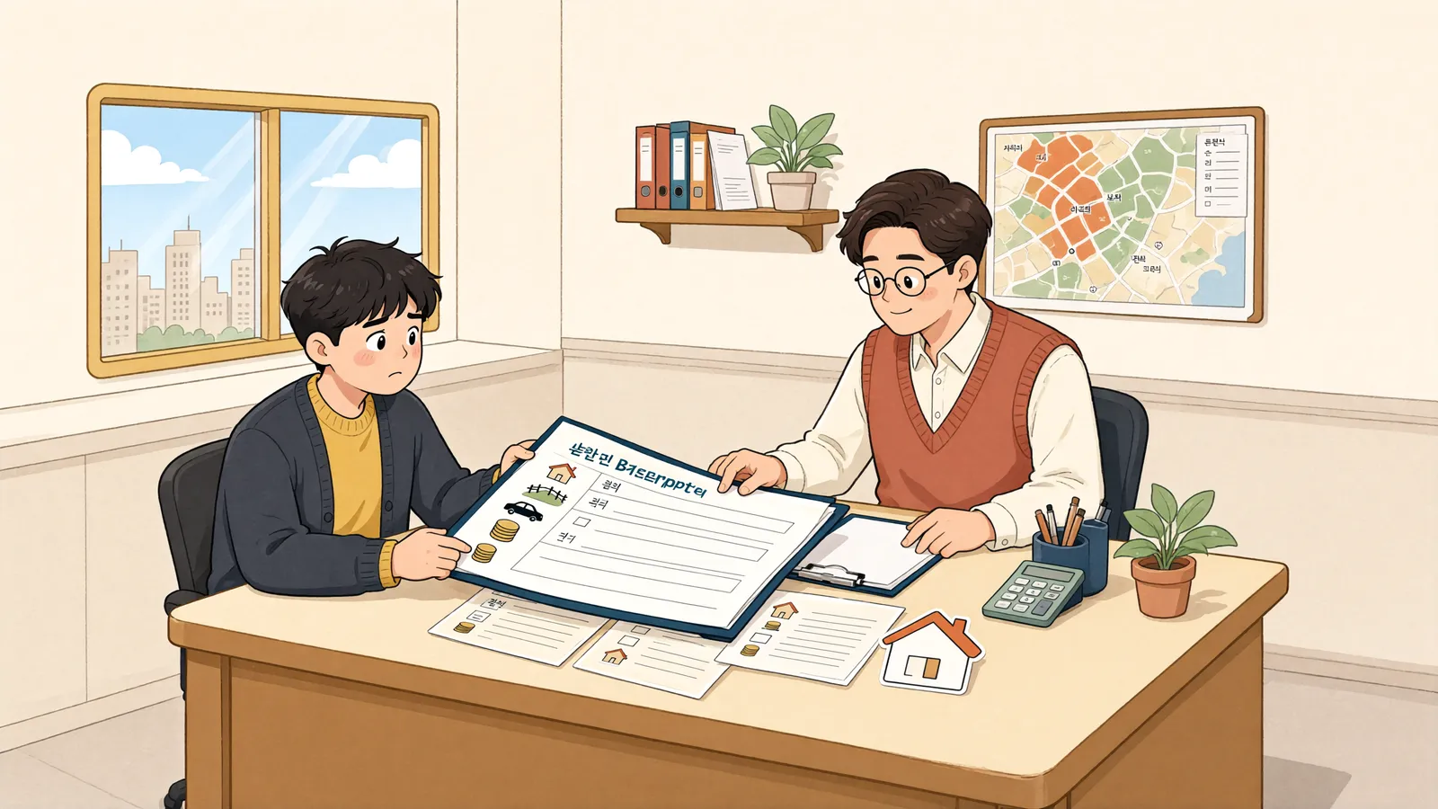 「파산 재산목록, 가족 명의라고 무조건 빼도 될까요?」 상황을 그린 삽화