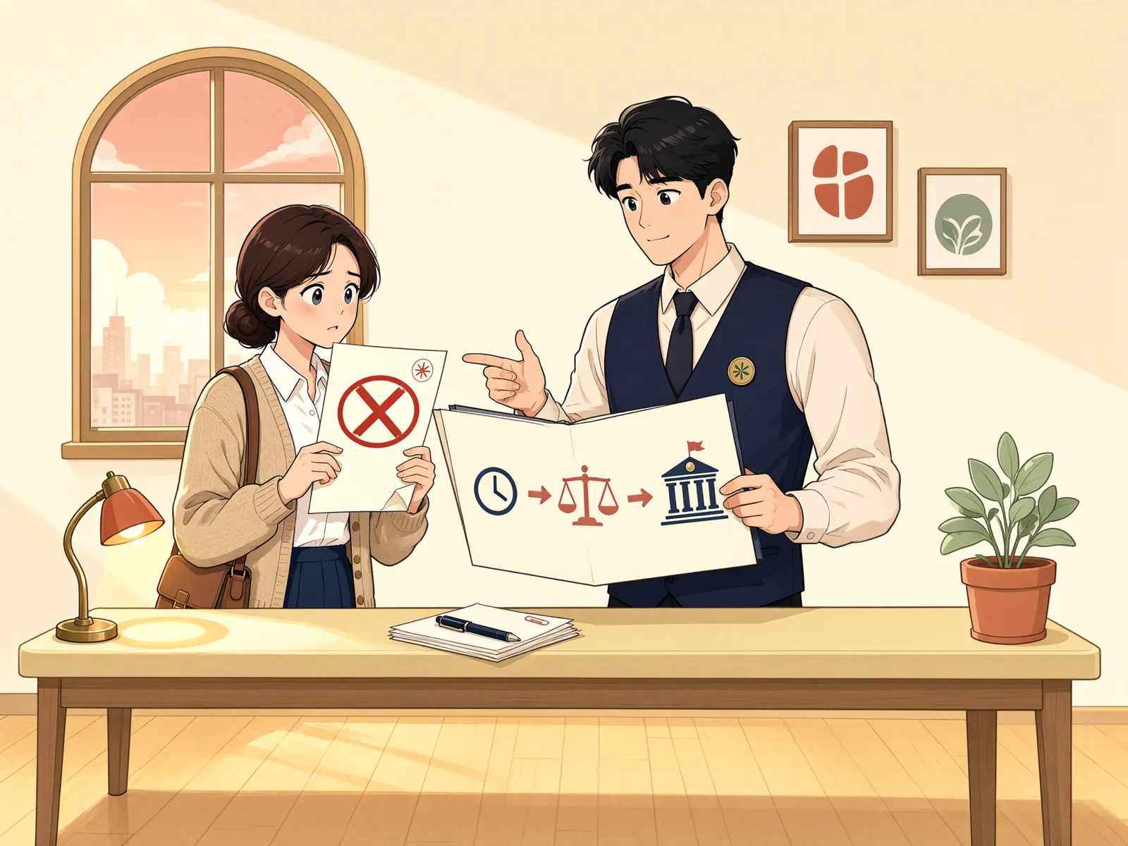 「도시계획구역이면 허가가 필요할까? 토지거래허가와 불복 절차」 상황을 그린 삽화