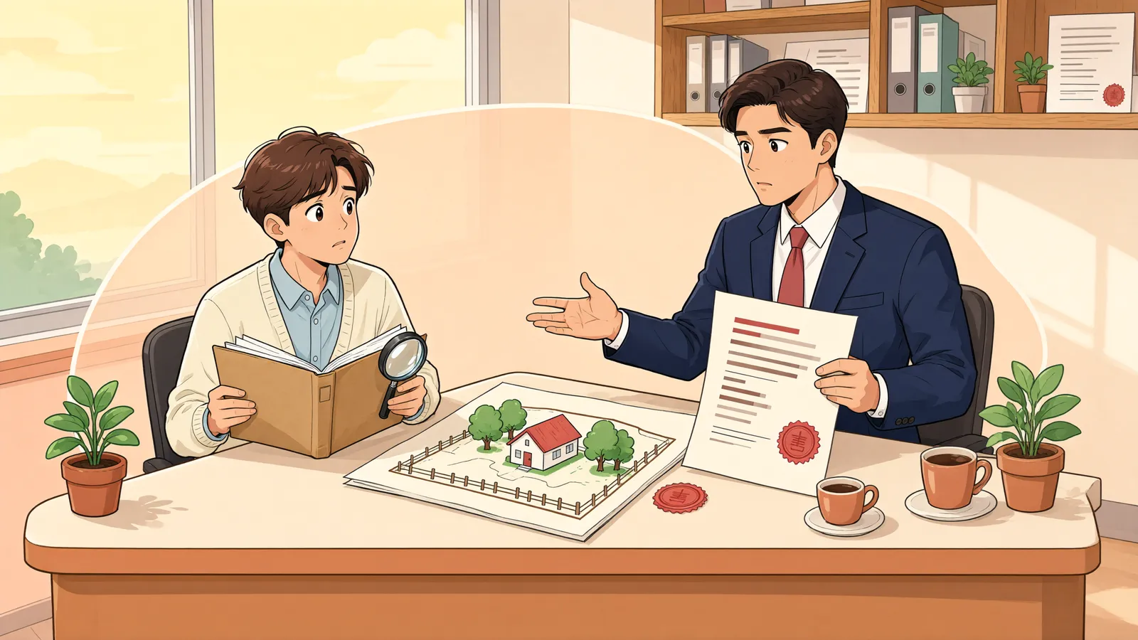 「땅 임대차가 끝나도 작업장은 남는다」 상황을 그린 삽화