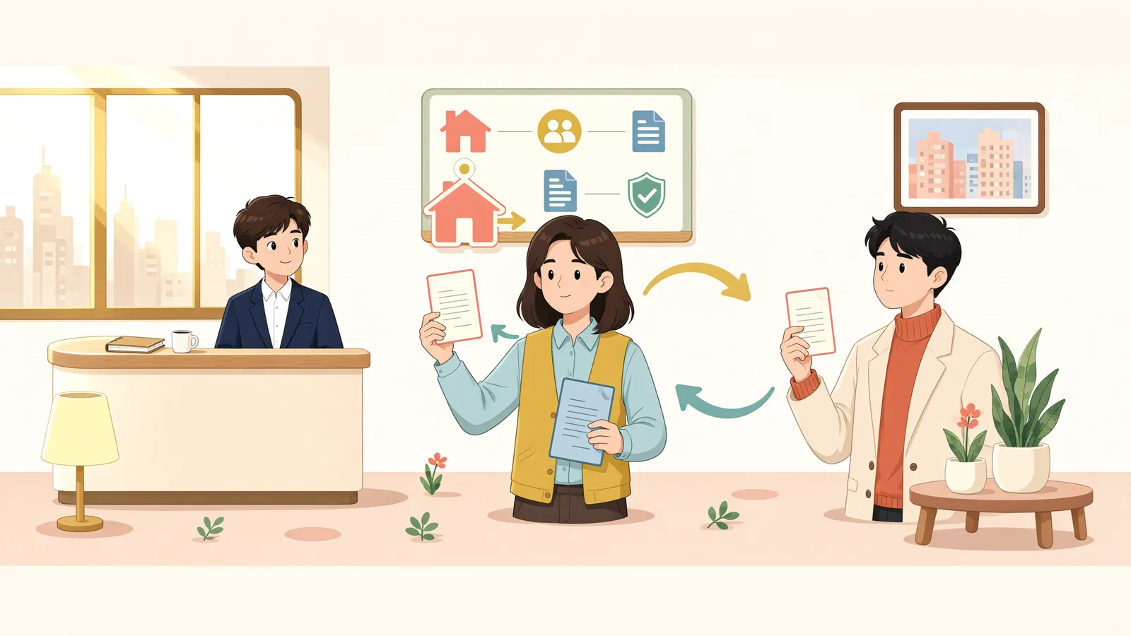 「명의수탁자가 경매로 땅을 되찾으면 원소유자도 되찾을 수 있을까?」 상황을 그린 삽화