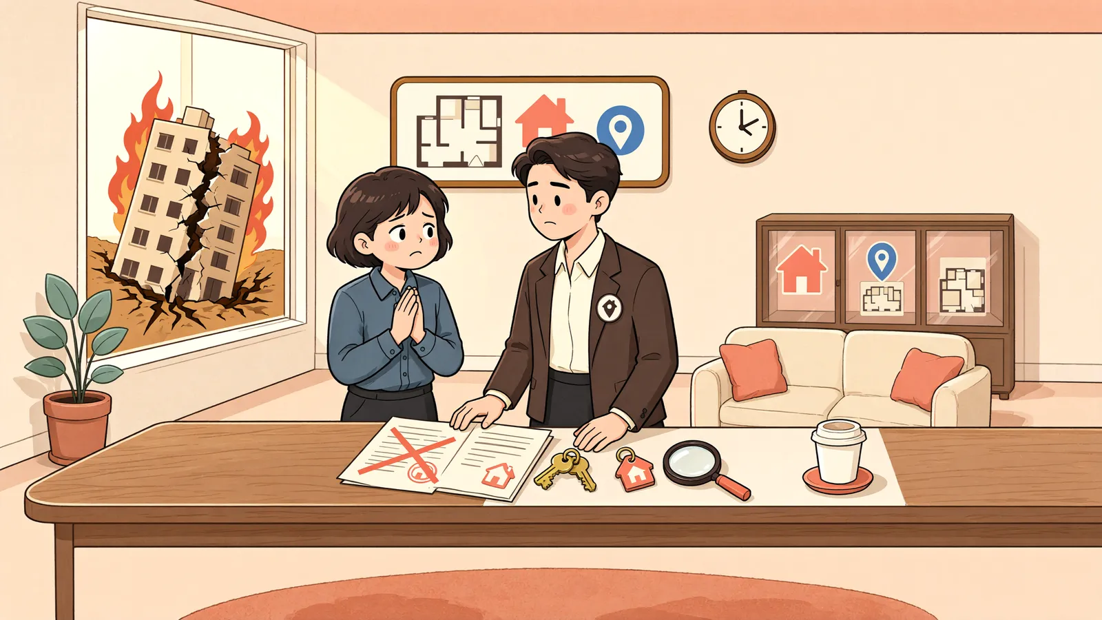 「땅 일부가 사라져 계획이 틀어졌다면, 전세권 전부를 끝낼 수 있을까」 상황을 그린 삽화