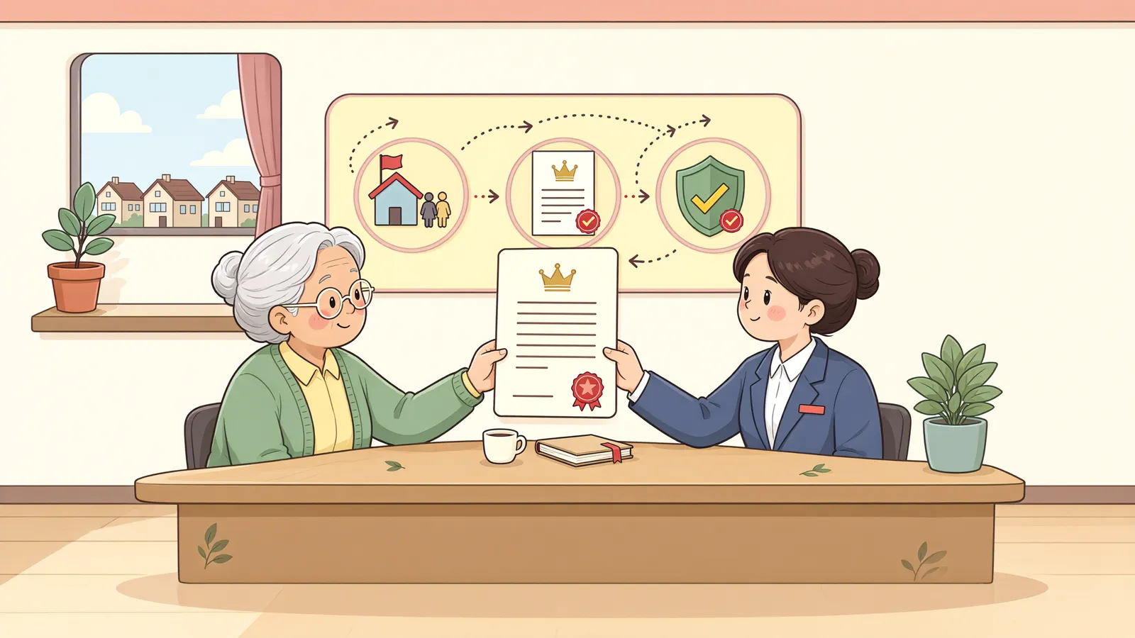「포괄유증을 받은 사람, 미등기 건물에 바로 보존등기할 수 있을까」 상황을 그린 삽화