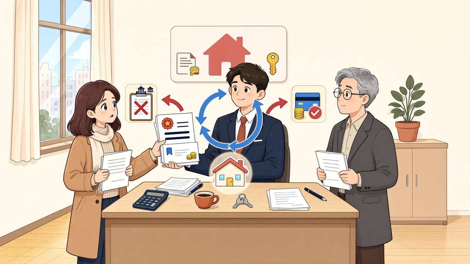 「가압류가 걸린 땅, 잔금부터 내야 할까?」 상황을 그린 삽화