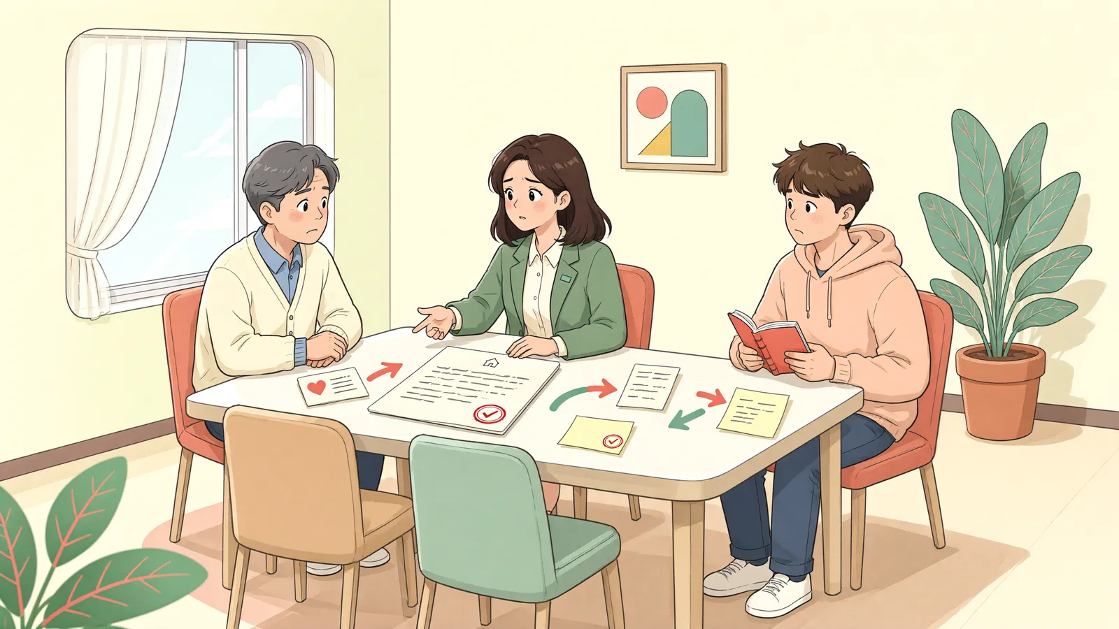 「집주인이 바뀌면 예전 월세 연체도 따라갈까?」 상황을 그린 삽화