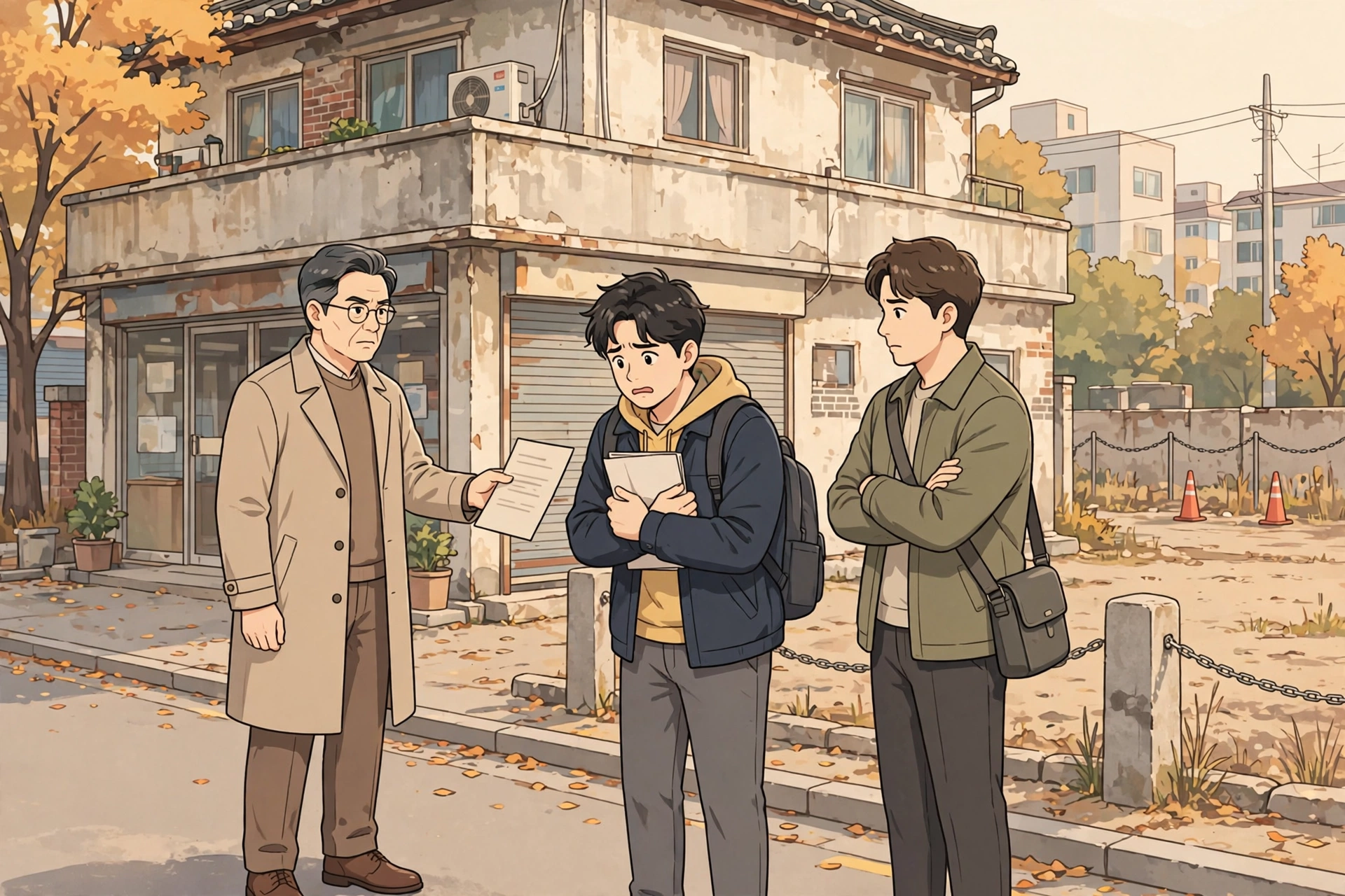 「대항력 있는 임차인도 토지소유자의 퇴거 요구를 막을 수 있을까」 상황을 그린 삽화
