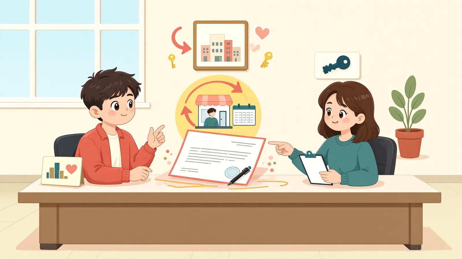 「“가게를 비우라”는 통보, 갱신 요구로 막을 수 있을까」 상황을 그린 삽화