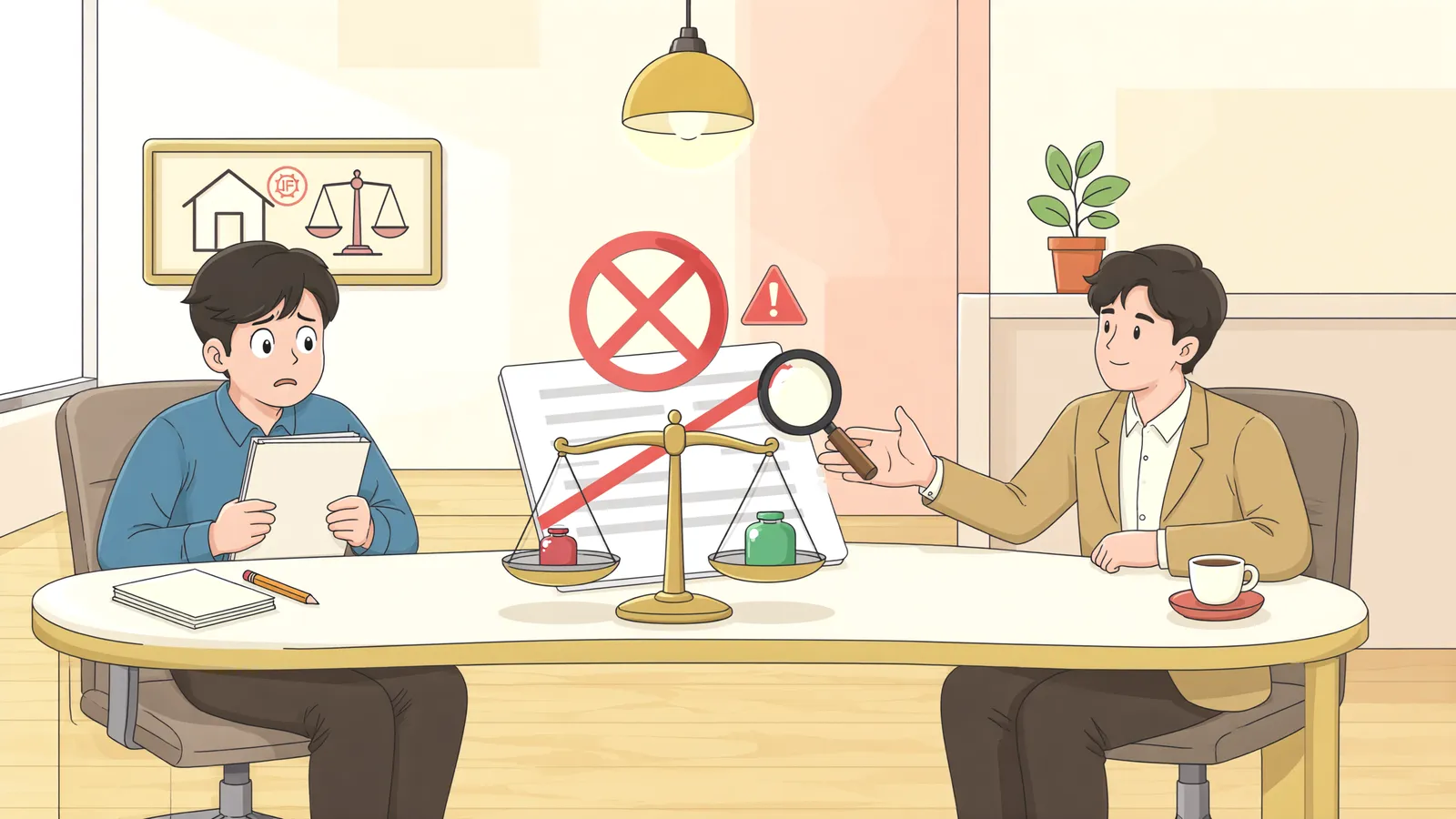 「중도금보다 훨씬 큰돈을 요구한 해제 통보, 유효할까」 상황을 그린 삽화