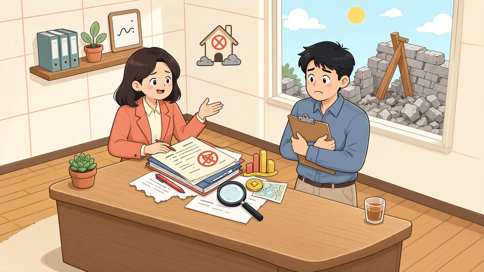 「도로공사에 편입되지 않은 작업장까지 철거됐다면」 상황을 그린 삽화