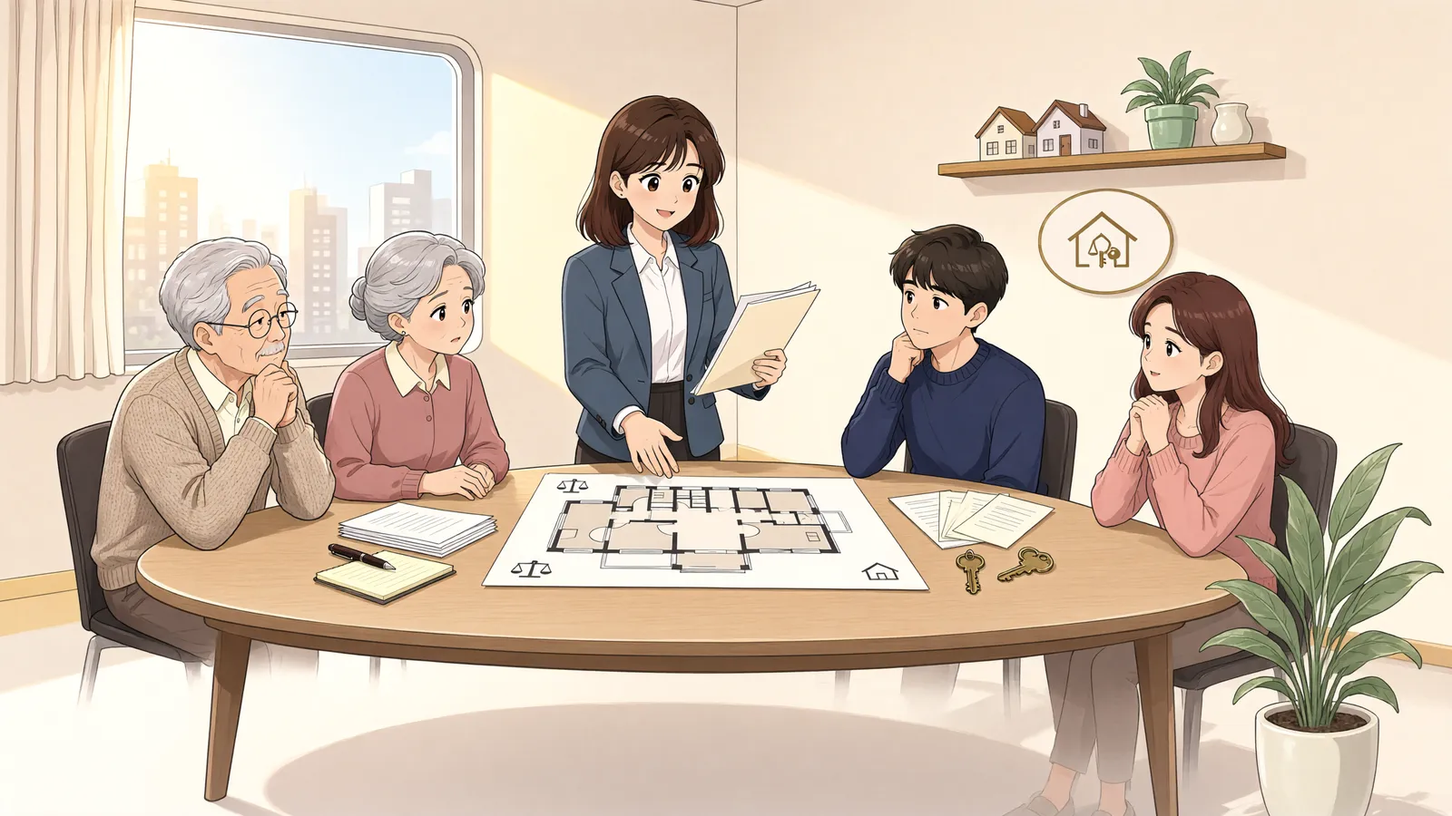 「상속받은 땅, 공유물분할소송으로 나눌 수 있을까?」 상황을 그린 삽화