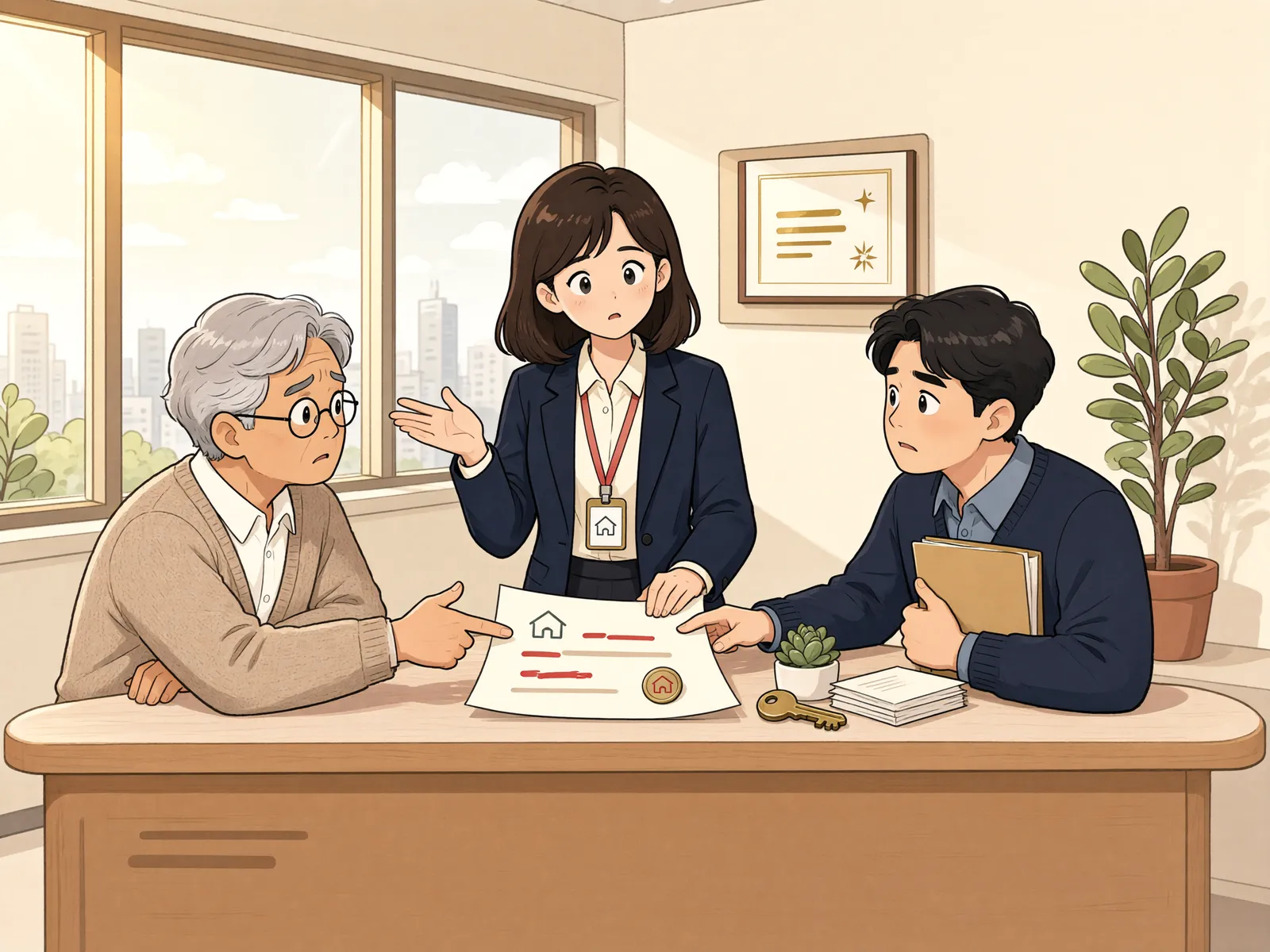 「열쇠는 건넸지만, 건물 증여는 끝나지 않았다」 상황을 그린 삽화