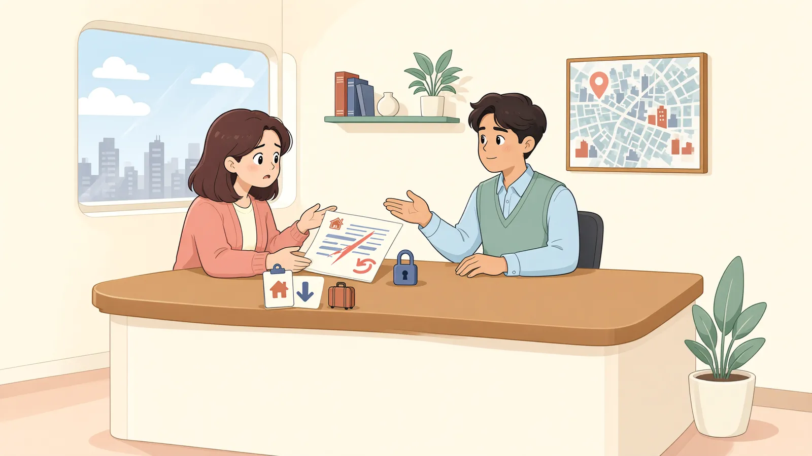 「퇴사한 뒤에도 회사 보증은 그대로일까?」 상황을 그린 삽화