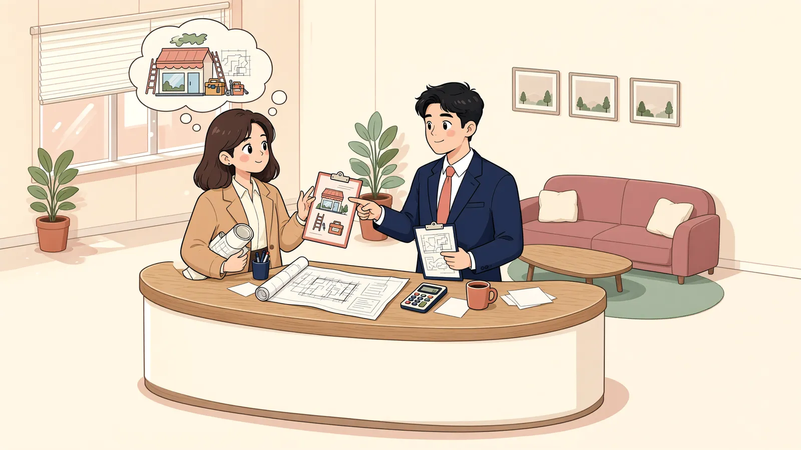 「가게를 비워 달라는 임대인, 권리금은 어디서 회수할까」 상황을 그린 삽화