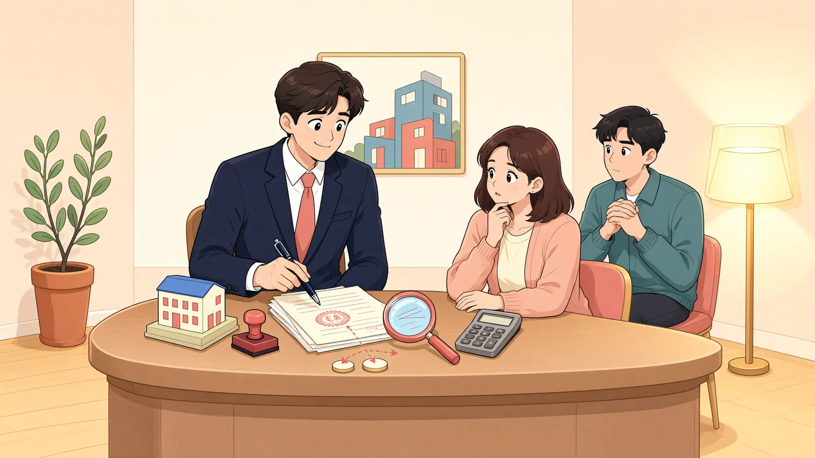 「담보로 맡긴 방, 채권자가 살면 이자는 계속 붙을까?」 상황을 그린 삽화