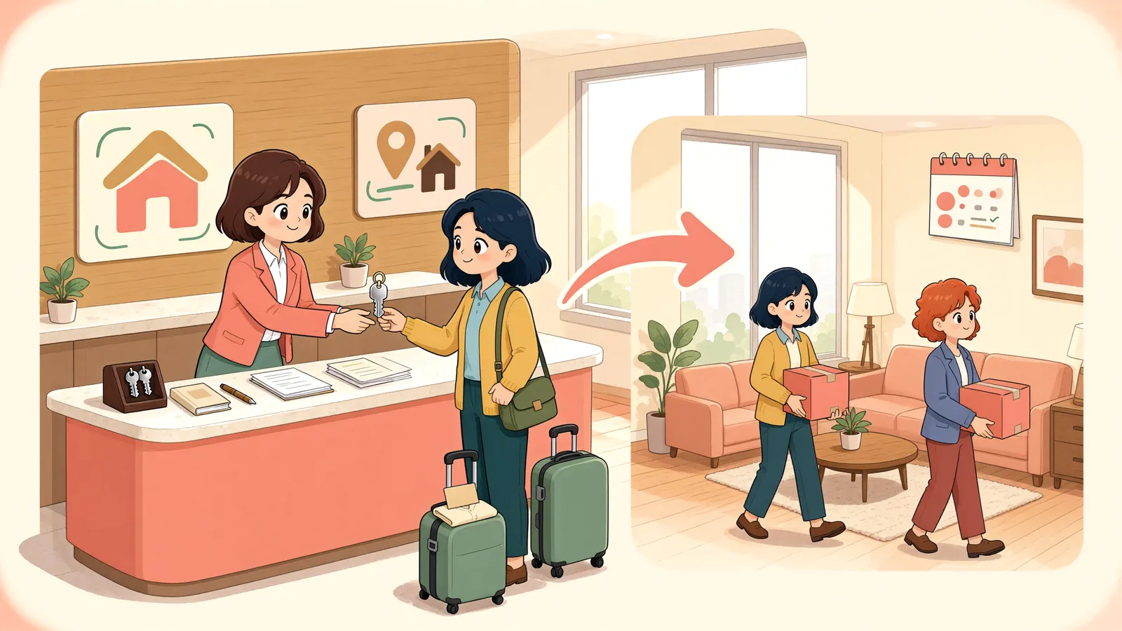 「새 직원이 입주하면 법인의 대항력도 이어질까」 상황을 그린 삽화