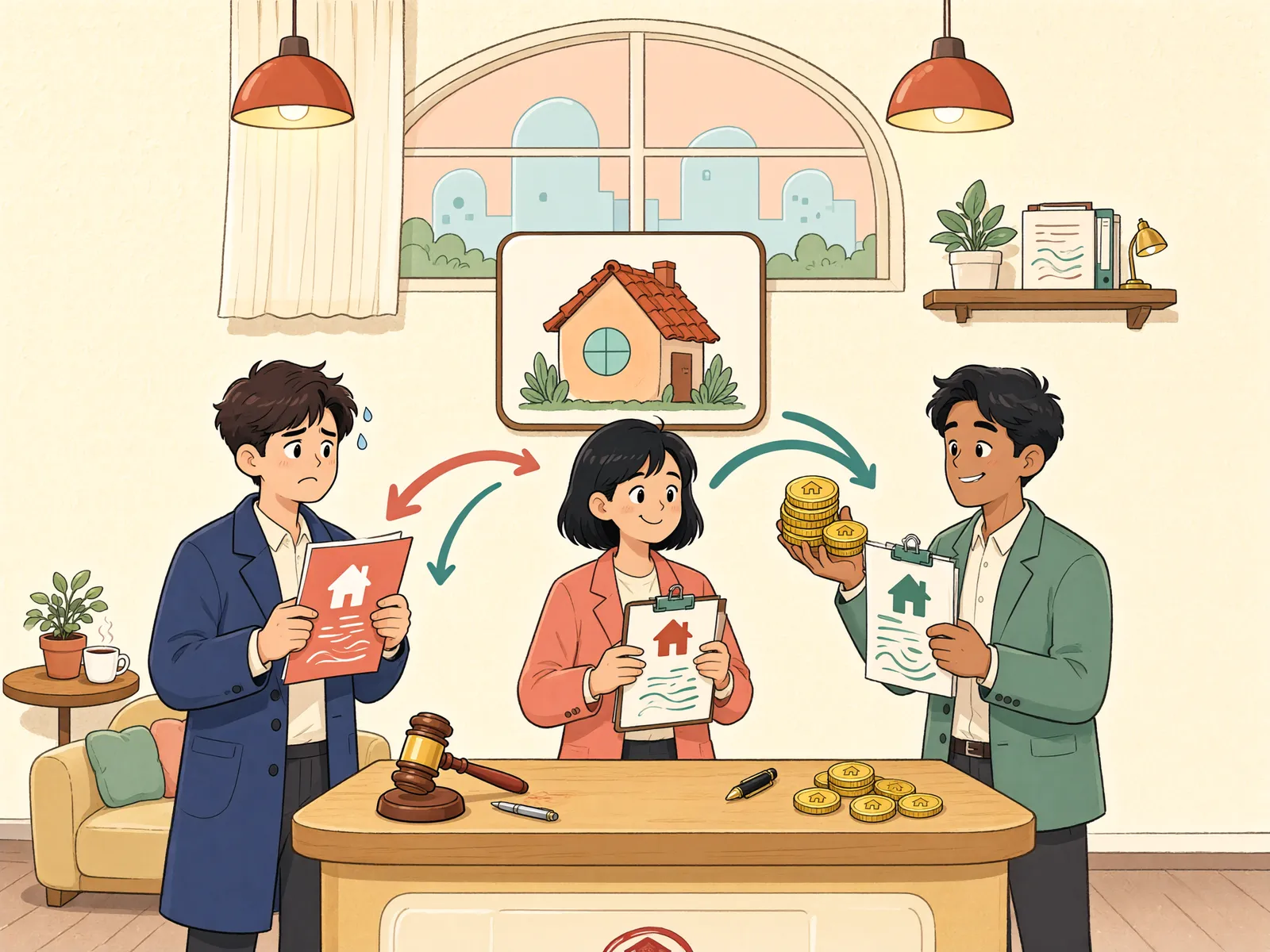 「수용보상금 배당을 놓친 근저당권자, 다른 채권자에게 돌려달라고 할 수 있을까」 상황을 그린 삽화