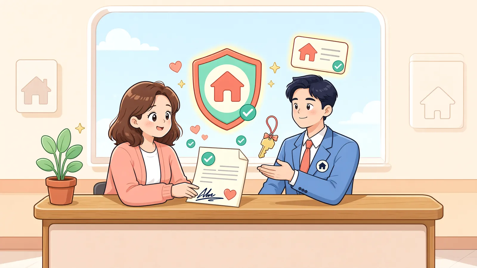 「등기부에 이름이 없어도 임대차보호법을 적용받을 수 있을까」 상황을 그린 삽화