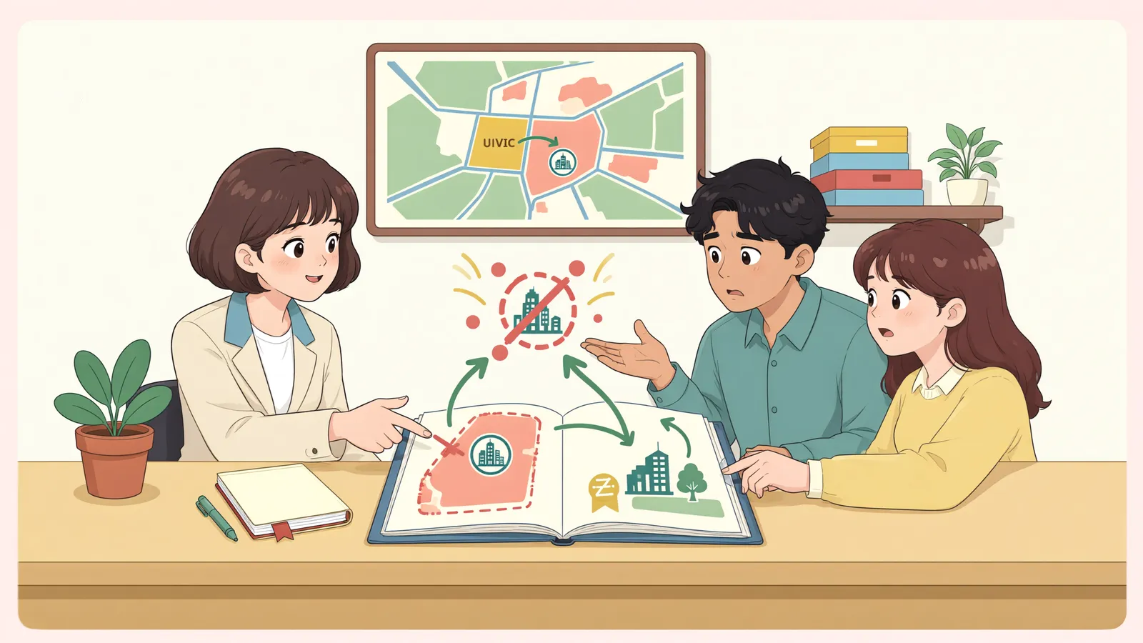 「도로 예정지가 사라졌다면, 기부채납한 땅도 돌려받을 수 있을까」 상황을 그린 삽화