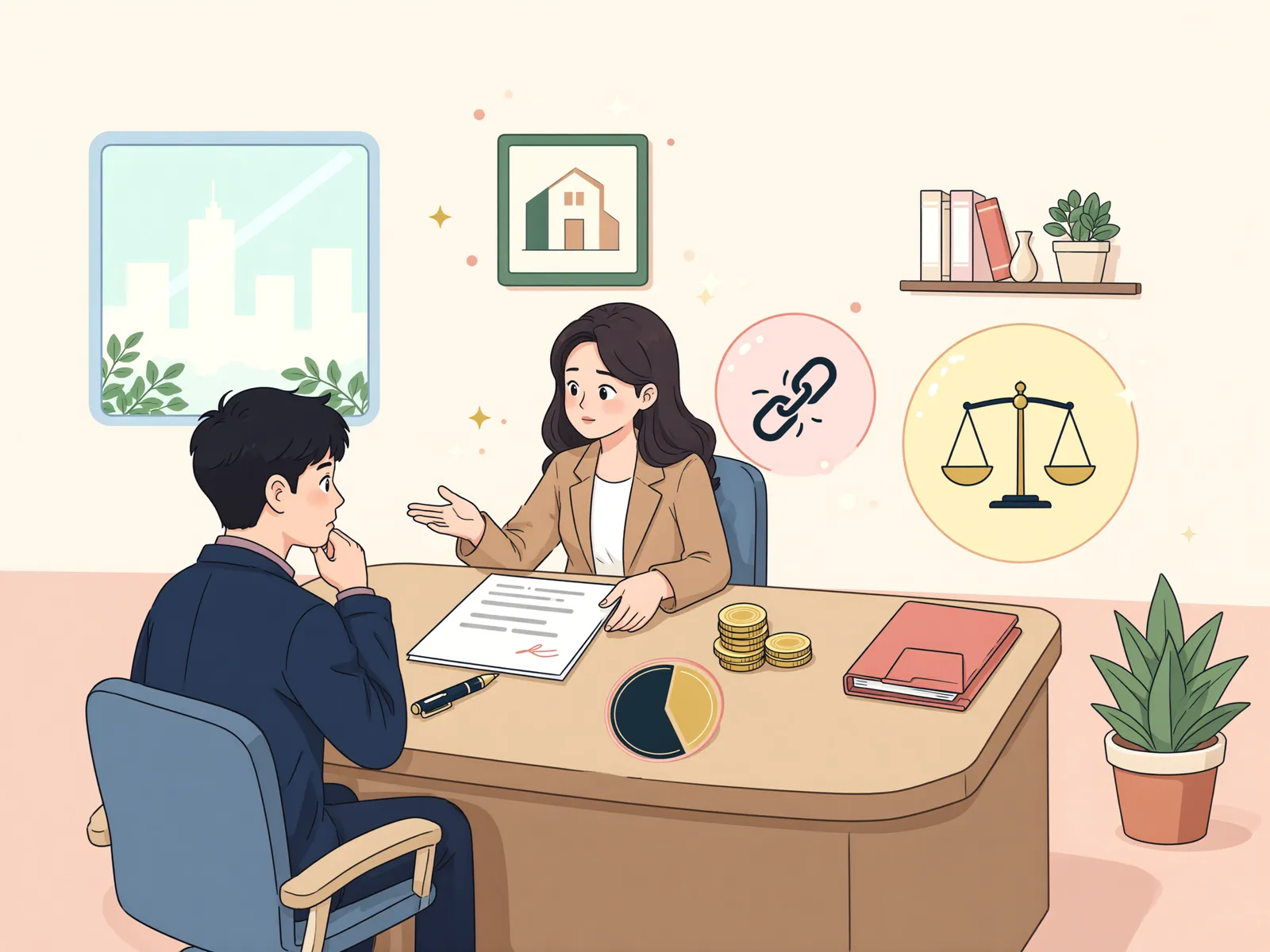 「계약금 일부만 받았는데, 두 배 돌려주면 해제될까?」 상황을 그린 삽화