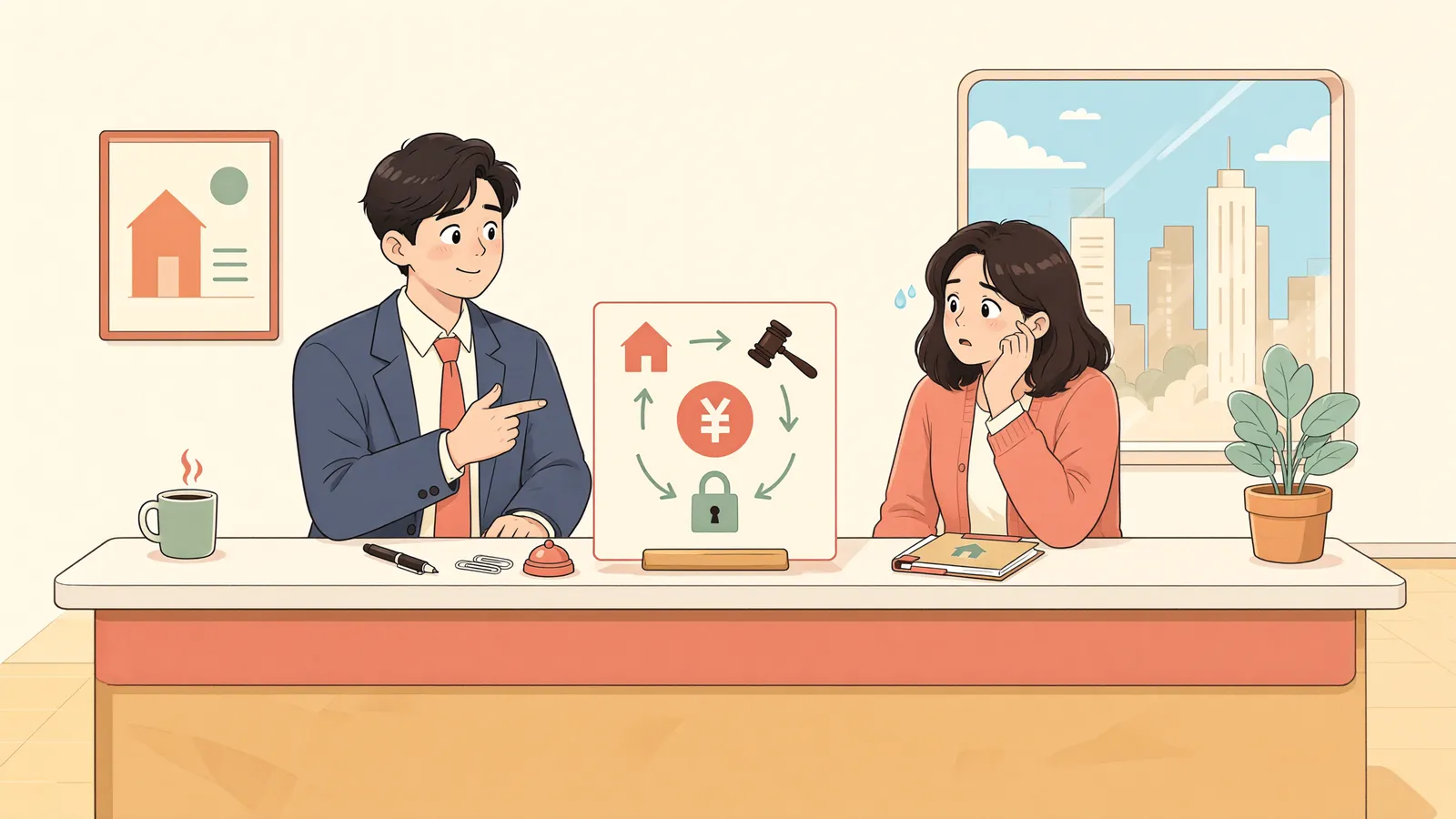 「경매 뒤 밀린 월세, 보증금에서 바로 뺄 수 있을까」 상황을 그린 삽화