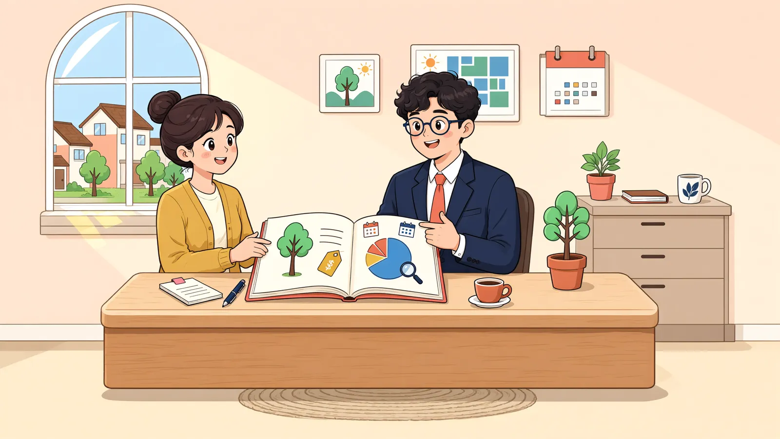 「밤나무 값은 언제의 시가로 정할까」 상황을 그린 삽화