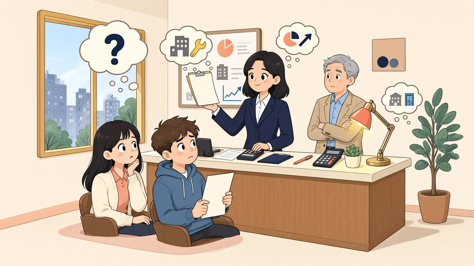 「관리비에 섞여 있던 장기수선충당금, 누가 부담할까」 상황을 그린 삽화