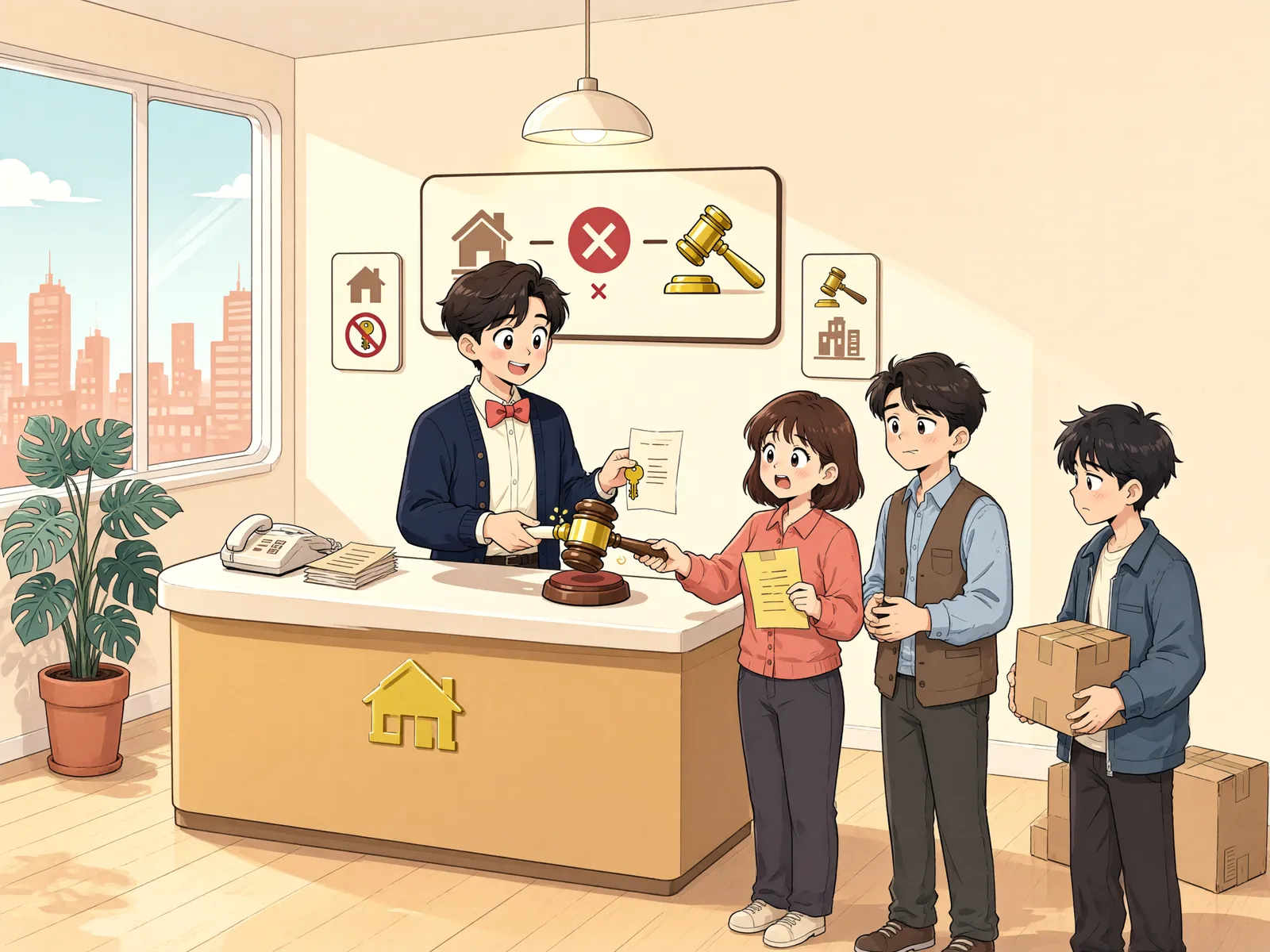 「경매로 바뀐 건물 주인, 꽃집 임차인은 계속 장사할 수 있을까」 상황을 그린 삽화