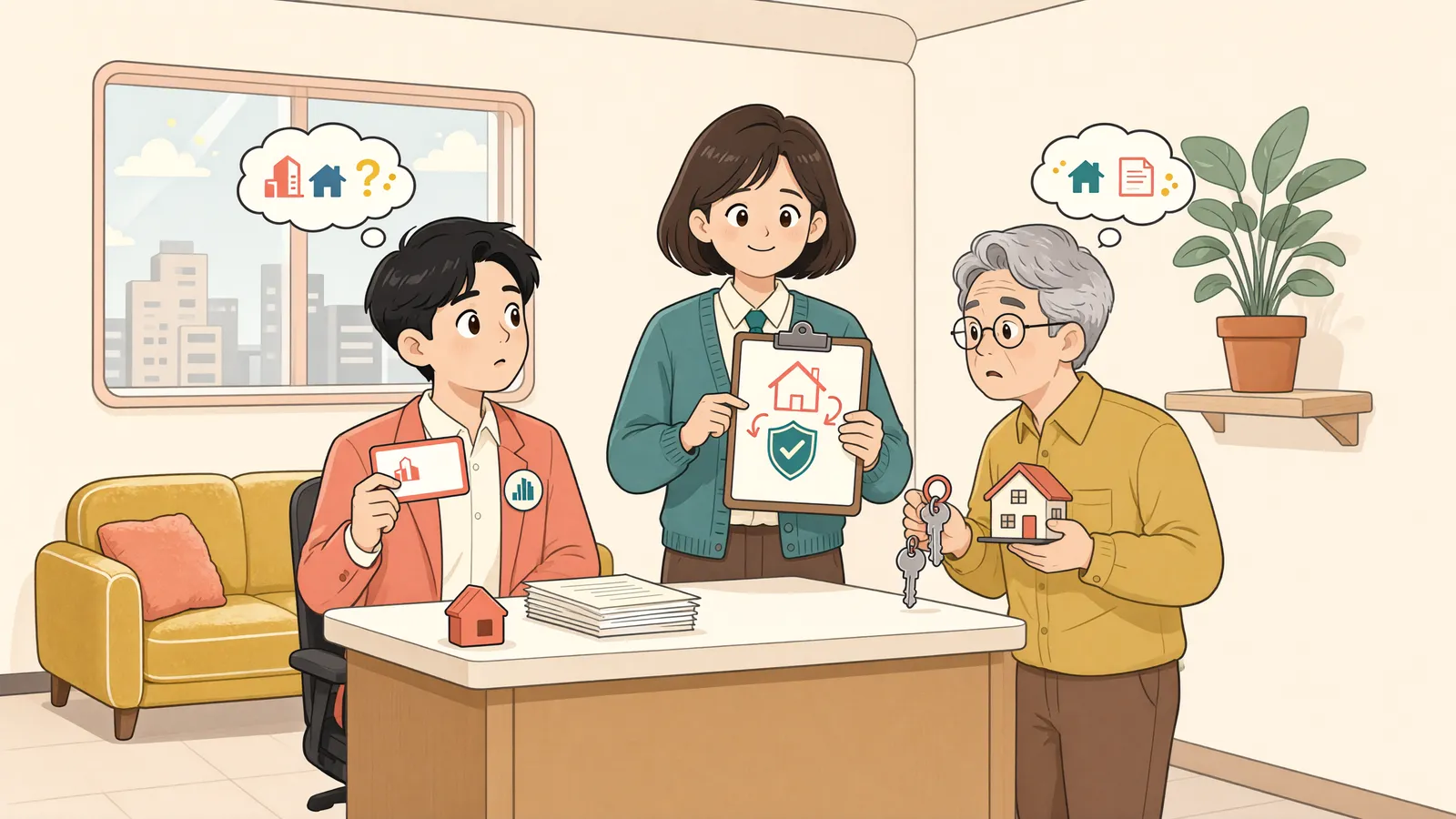 「법인이 세 든 집, 직원이 전입신고하면 대항력이 생길까」 상황을 그린 삽화