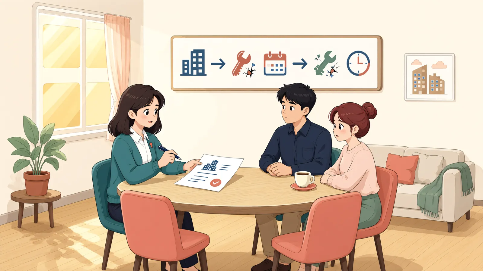 「분양전환 뒤 발견한 하자, 10년은 언제부터 셀까?」 상황을 그린 삽화