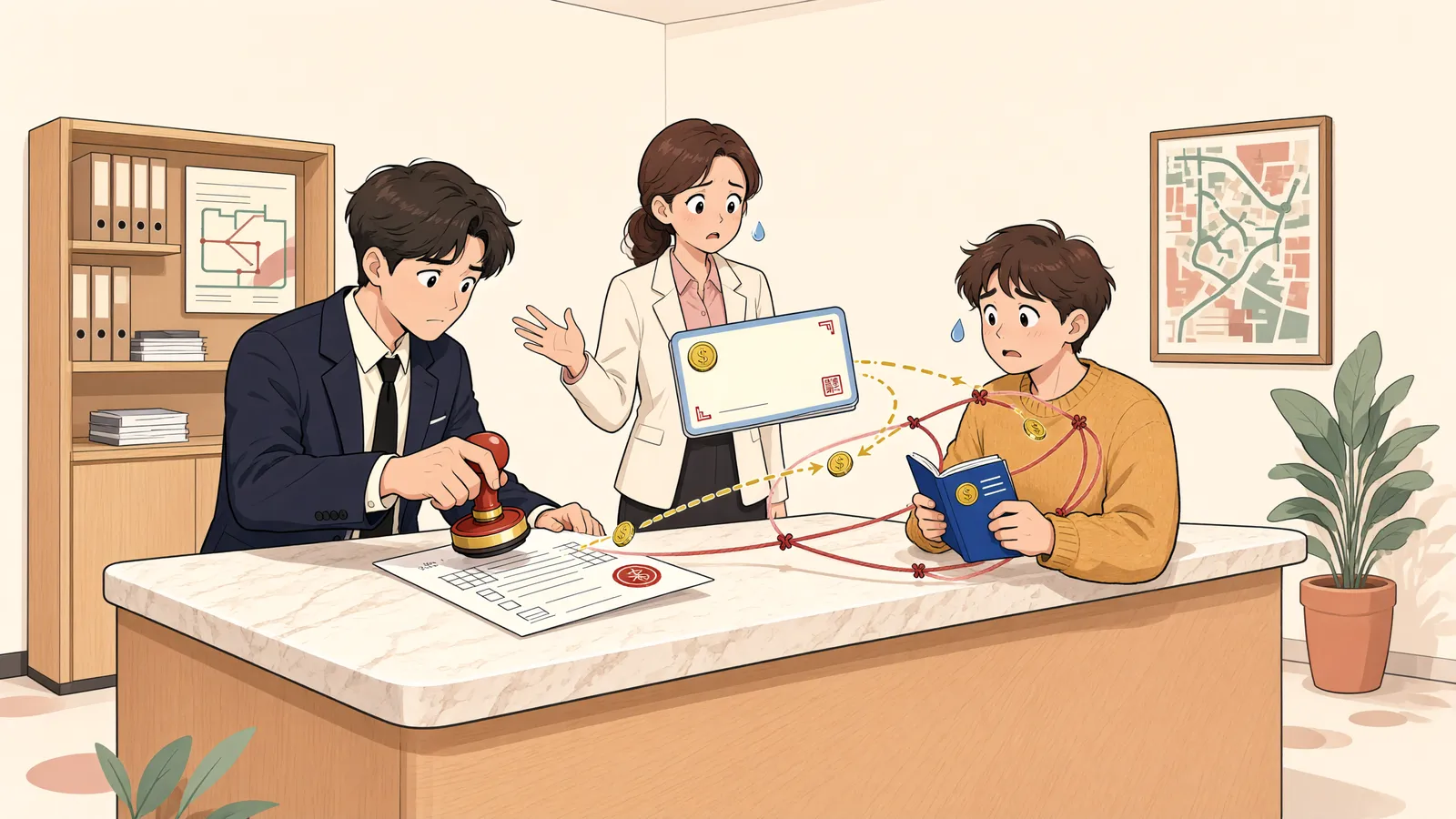 「‘예금채권 일체’에 다음 달 월세도 묶일까」 상황을 그린 삽화