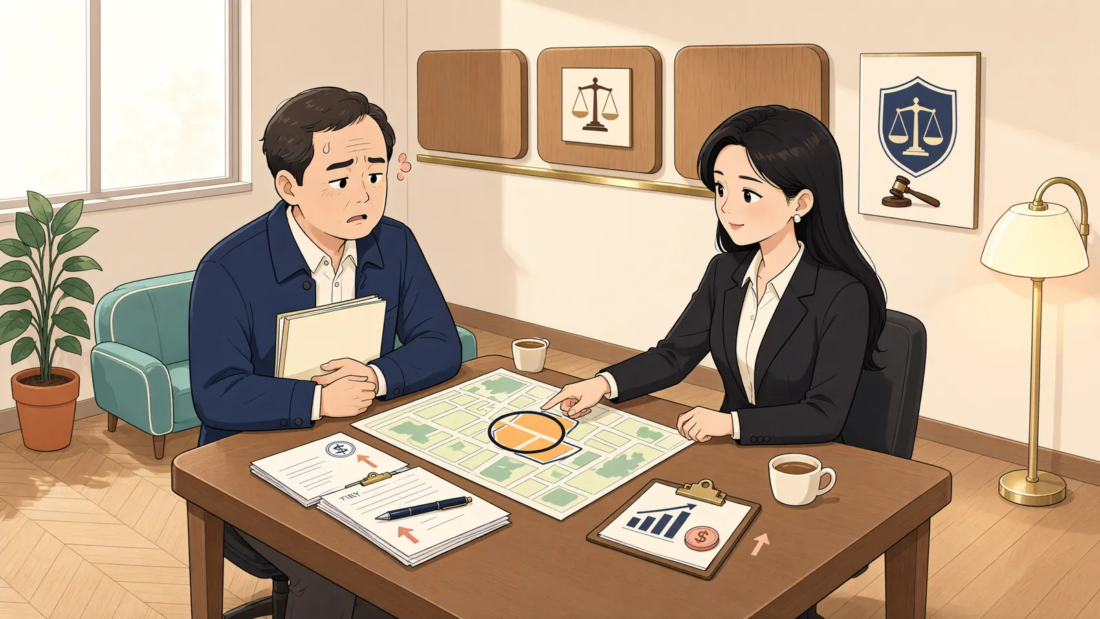 「보상금 산정에 쓰인 표준지, 뒤늦게 알았어도 다툴 수 있을까」 상황을 그린 삽화