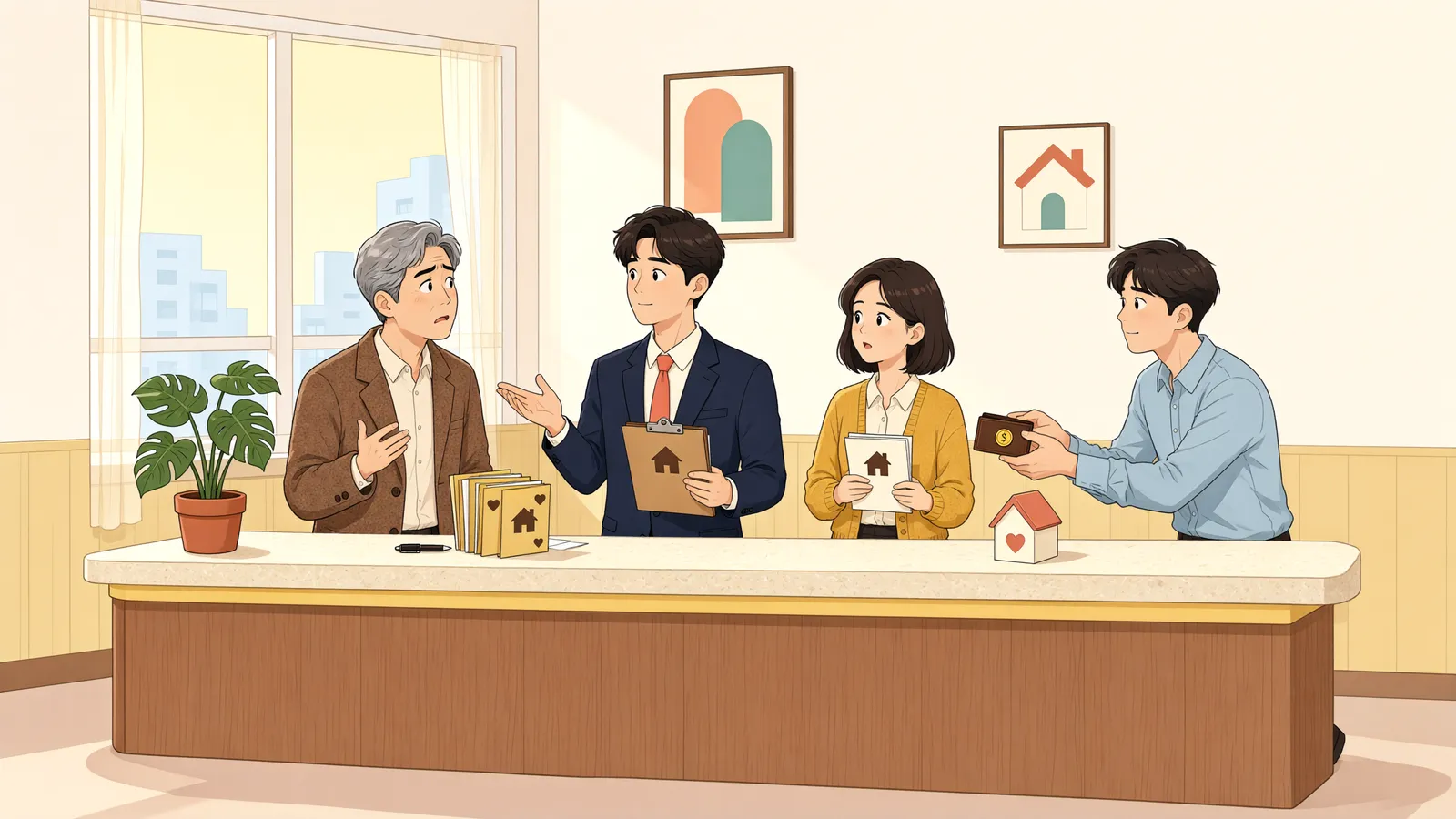 「권리금 회수와 신규 임차인의 자력 확인」 상황을 그린 삽화