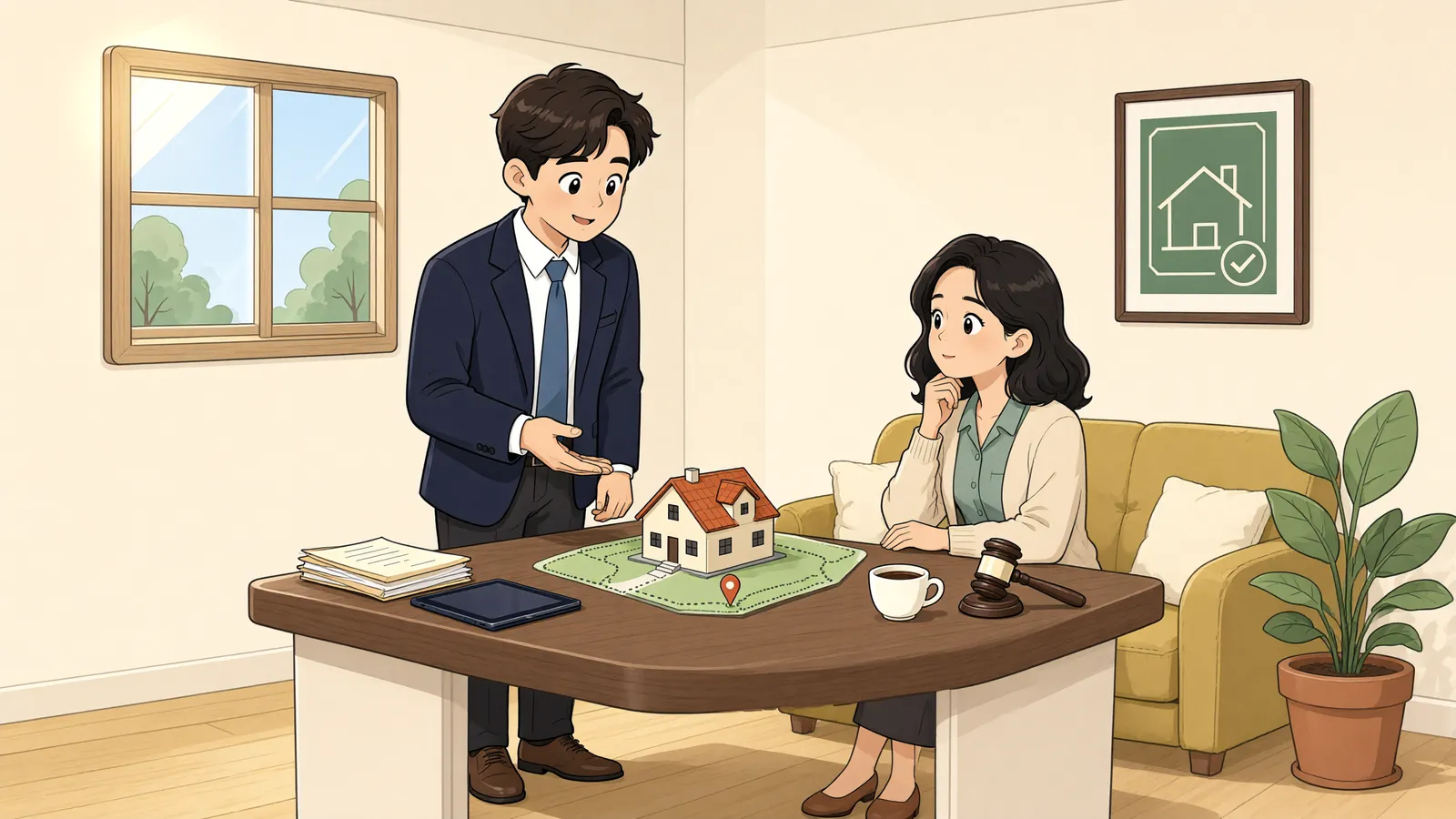 「아내 명의 토지, 남편 명의 작업장…경매 뒤 법정지상권을 주장할 수 있을까」 상황을 그린 삽화
