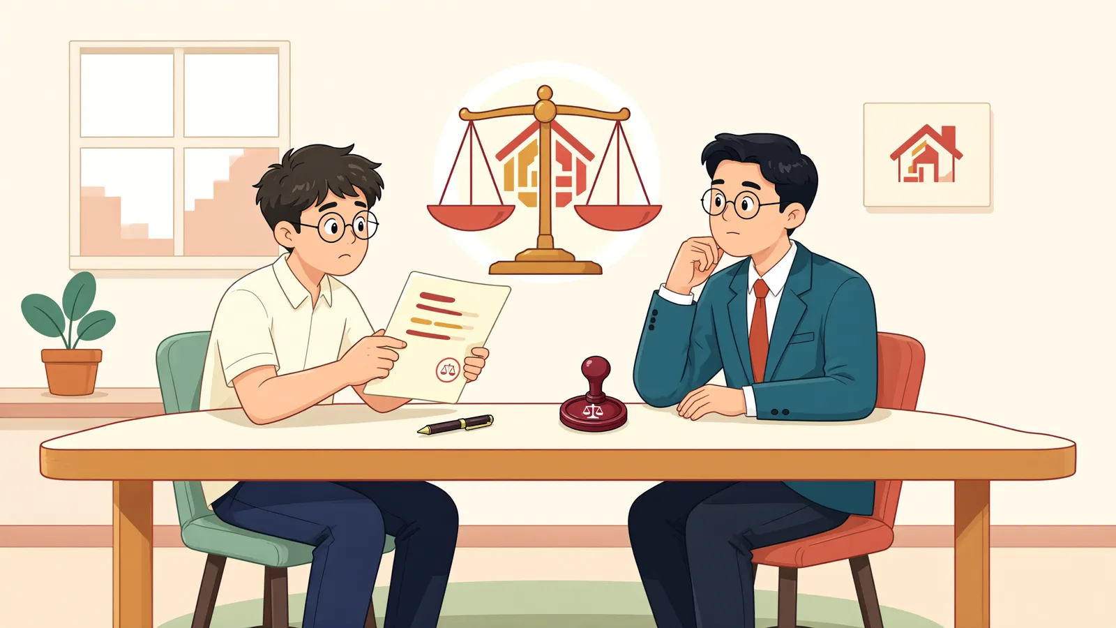 「등기는 끝났는데 열쇠는 아직… 공정증서 집행에 맞설 수 있을까」 상황을 그린 삽화