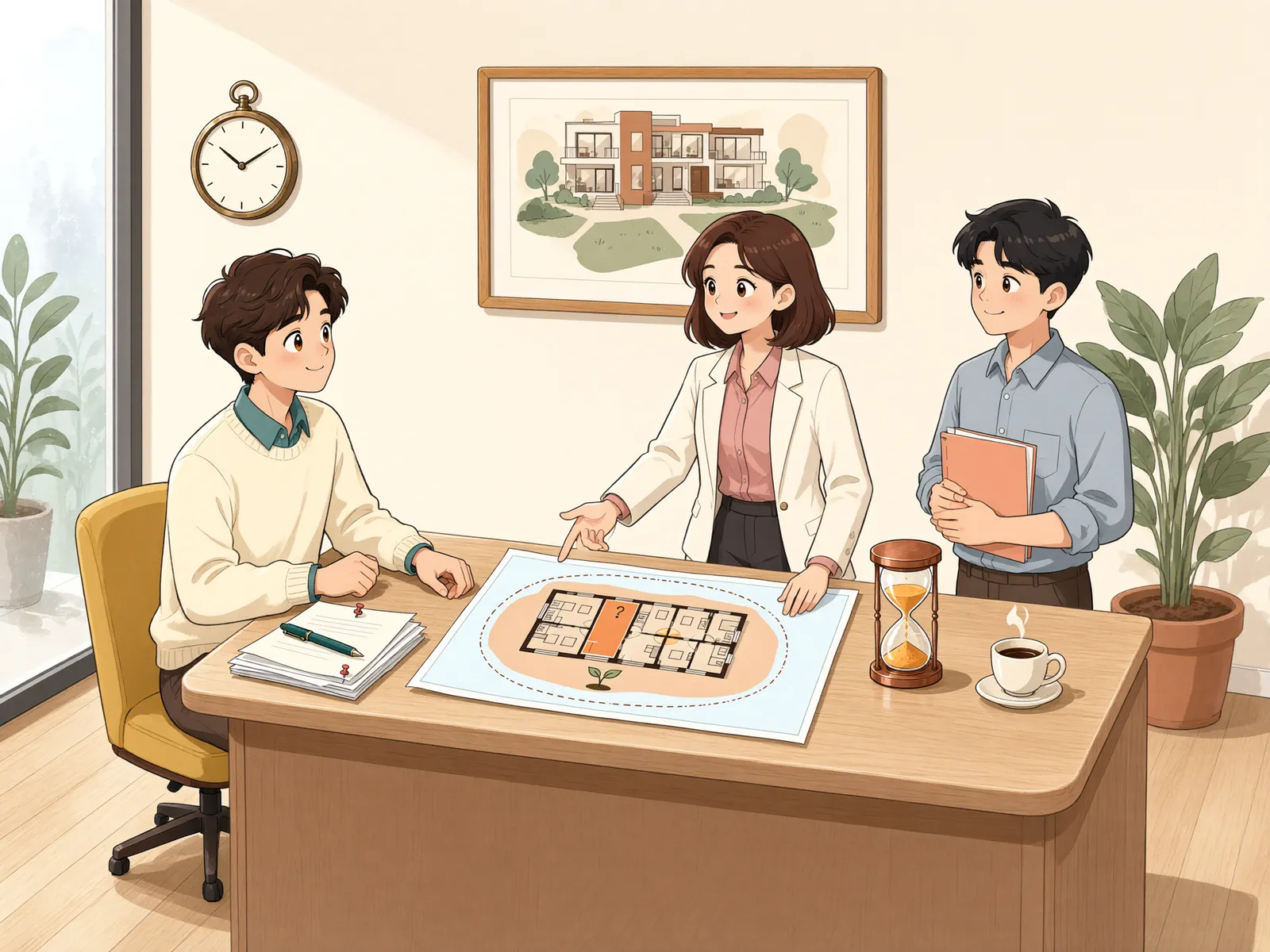 「구분소유한 건물, 대지도 20년 점유한 걸까?」 상황을 그린 삽화