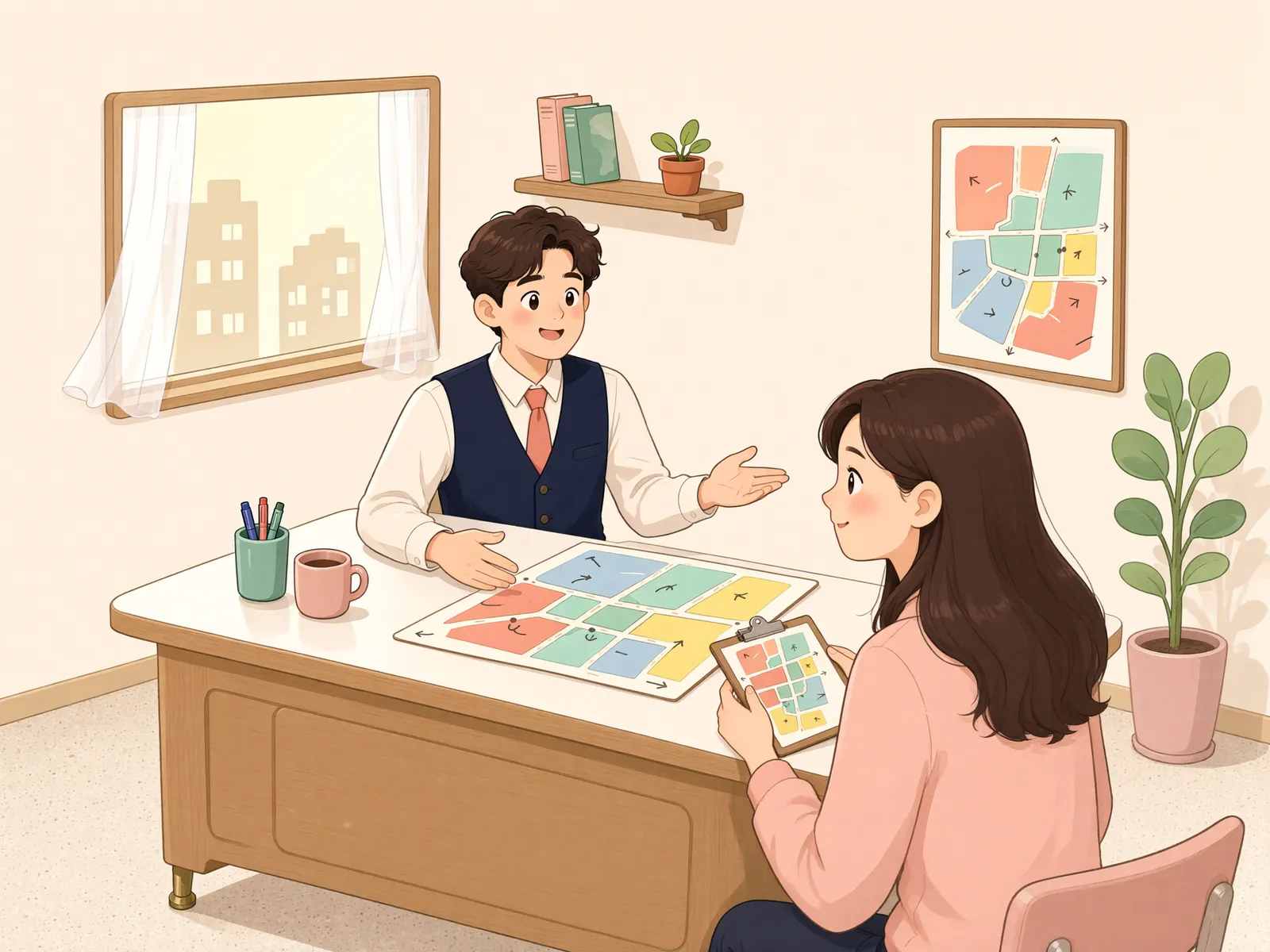 「후행등기를 기준으로 환지됐다면, 새 땅은 누구 것일까」 상황을 그린 삽화