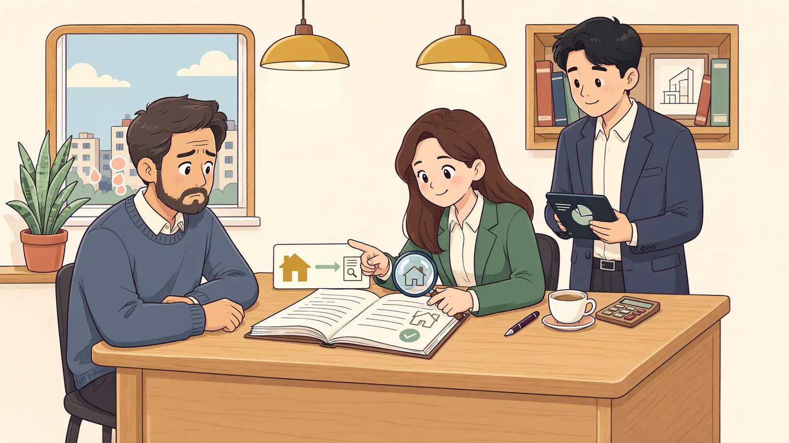 「경매가 진행 중인데, 담보를 내준 사람은 지금 구상금을 청구할 수 있을까?」 상황을 그린 삽화