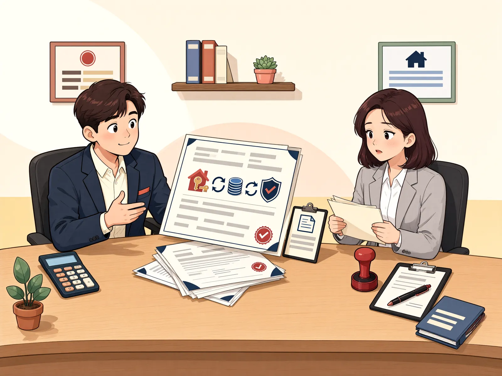 「전세금은 낮추고 기간은 늘린다면, 후순위 근저당권자의 승낙은?」 상황을 그린 삽화