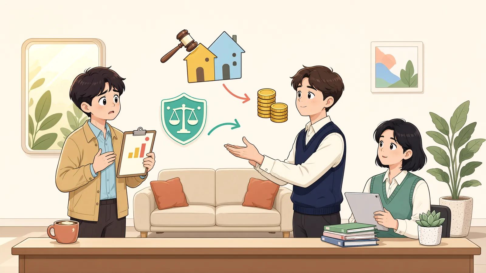 「첫 경매에서 밀린 담보권자, 두 번째 경매에서 되찾을 수 있을까」 상황을 그린 삽화