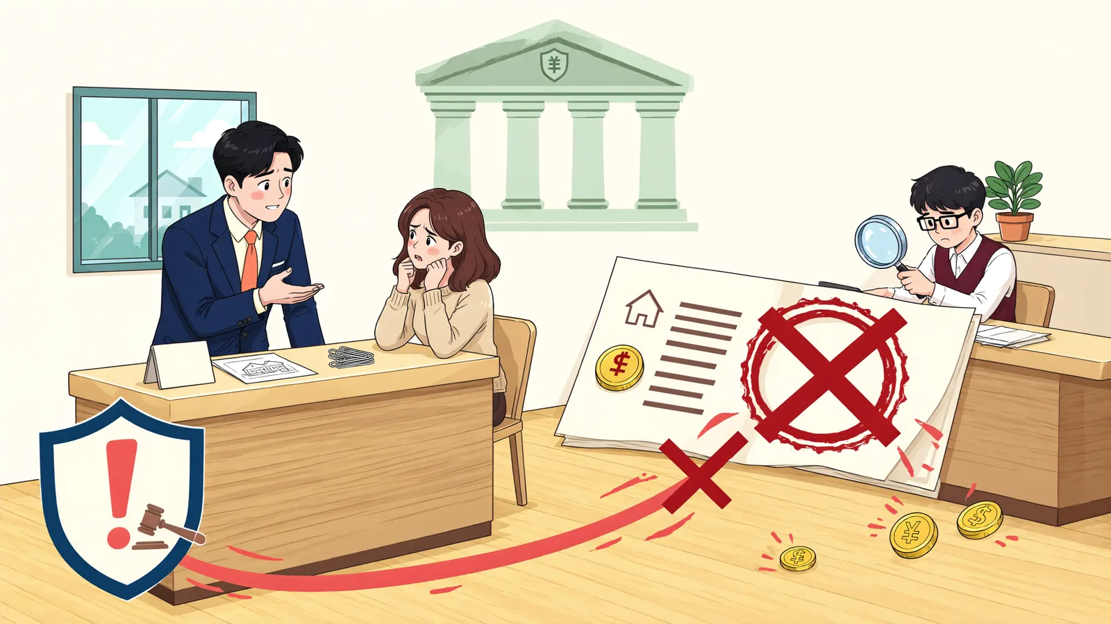 「허위 근저당권, 배당이의의 소로 다툴 수 있을까」 상황을 그린 삽화