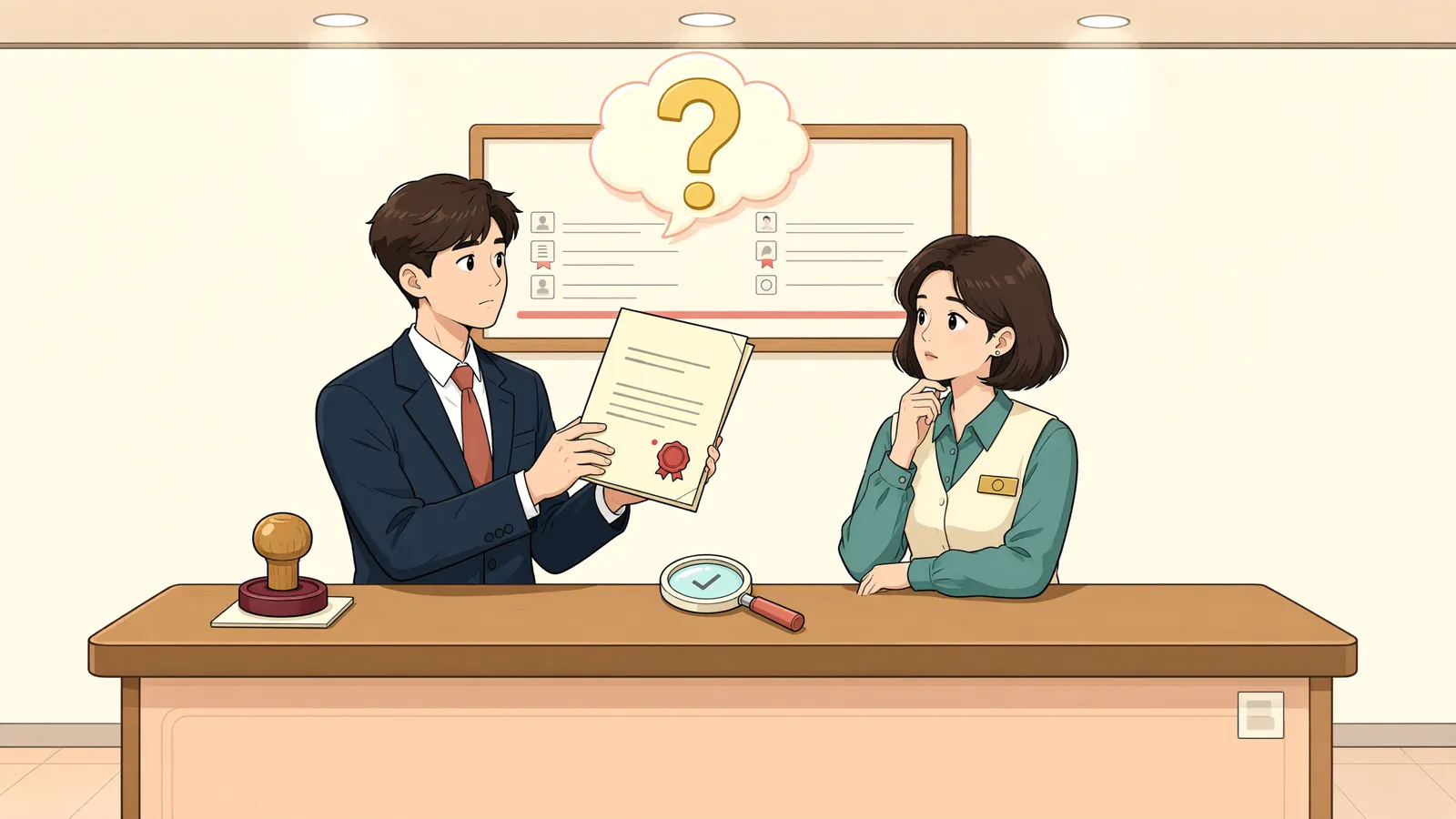 「법인인감증명서만으로는 부족했던 경매 입찰」 상황을 그린 삽화