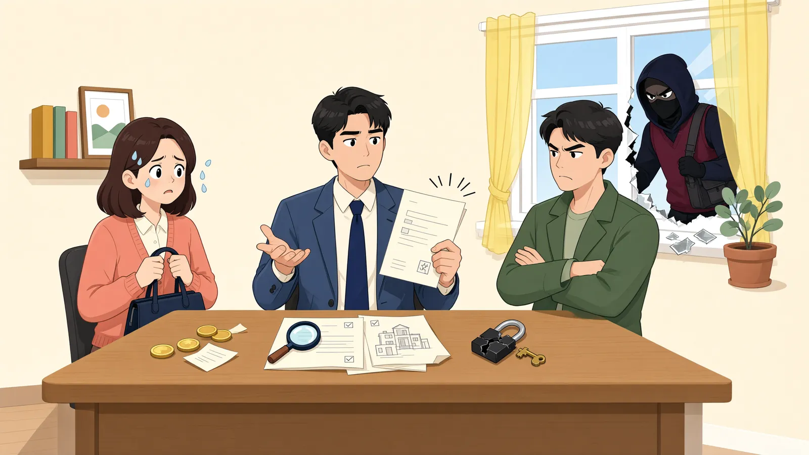 「방범창을 달았는데도 도난이 반복됐다면」 상황을 그린 삽화