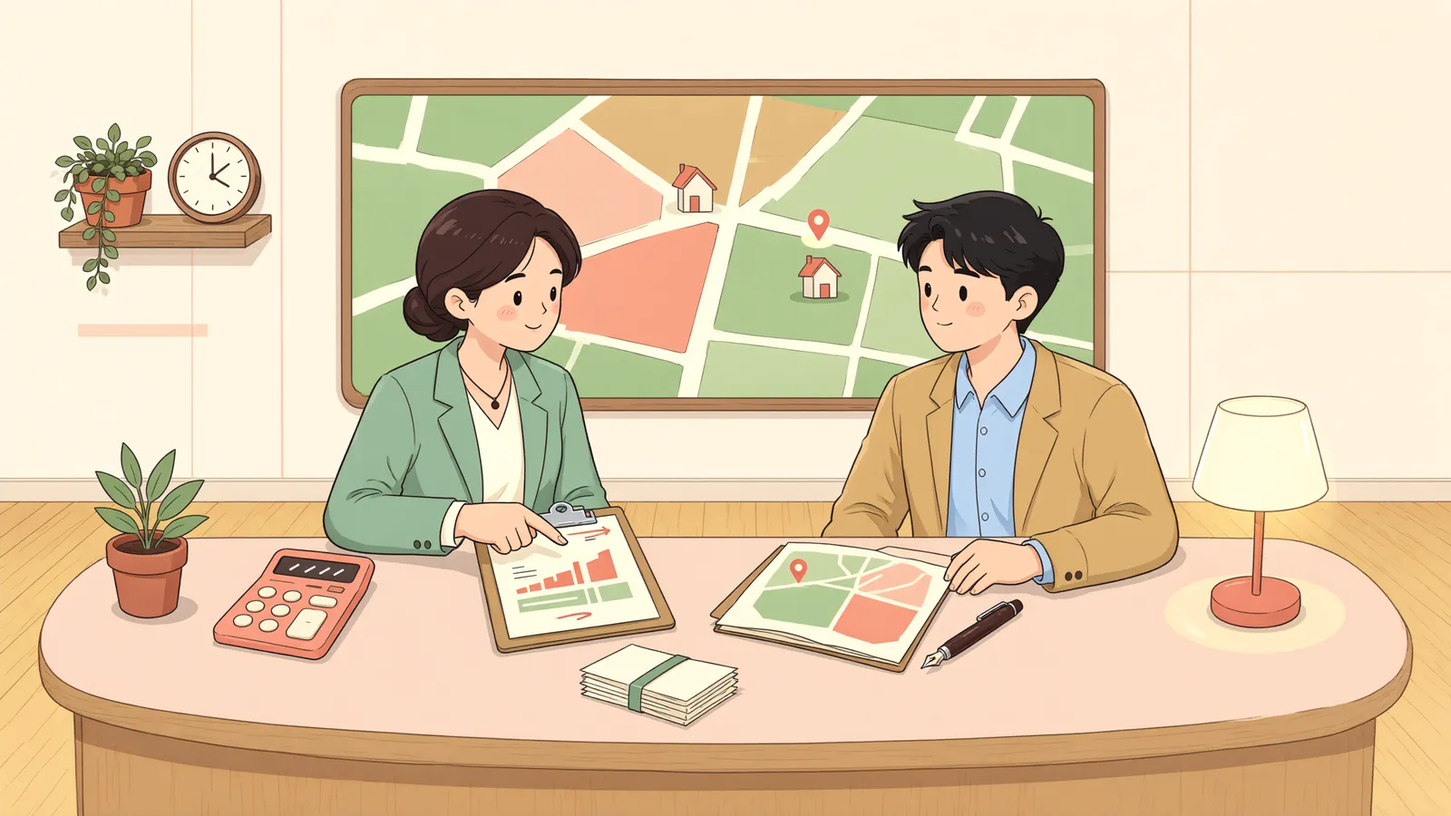 「산지전용 뒤 개발이 막혔다면, 보상은 임야 기준일까 대지 기준일까」 상황을 그린 삽화