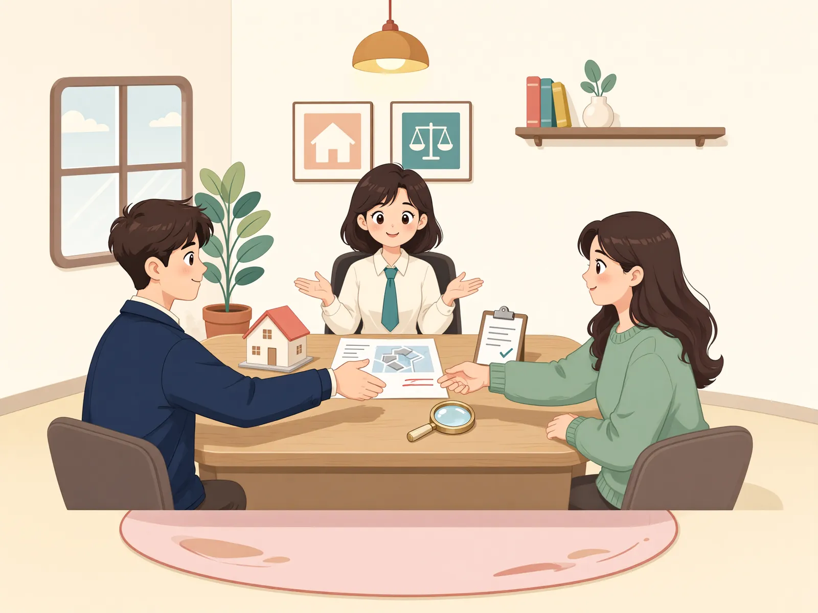 「친구 사이의 돈 문제, 소송 전에 민사조정을 택할 수 있을까?」 상황을 그린 삽화