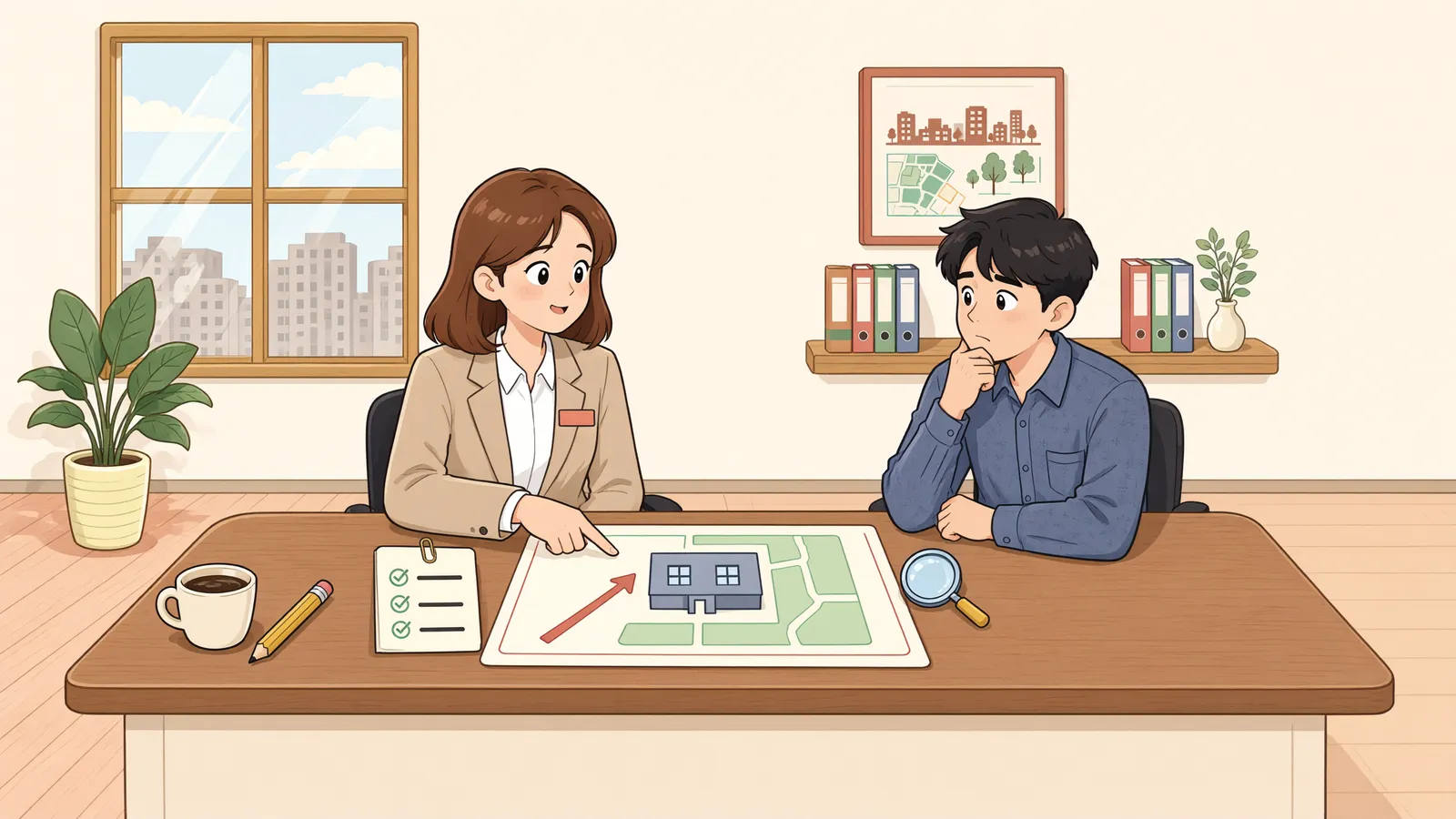 「유치권자가 건물을 점유하면 대지 사용료도 부담할까」 상황을 그린 삽화