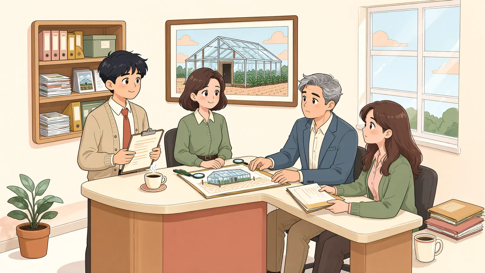 「철거할 수 있는 비닐하우스, 지상권이 끝나면 사야 할까?」 상황을 그린 삽화