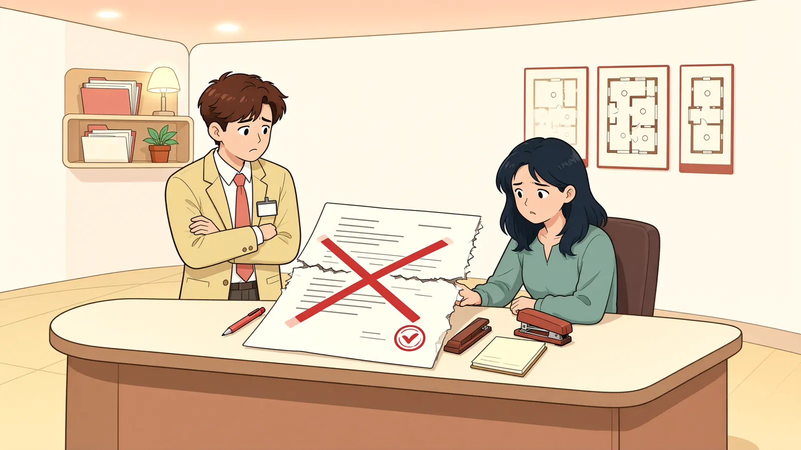 「조기 인도 약속을 어기면 매매계약을 해제할 수 있을까」 상황을 그린 삽화