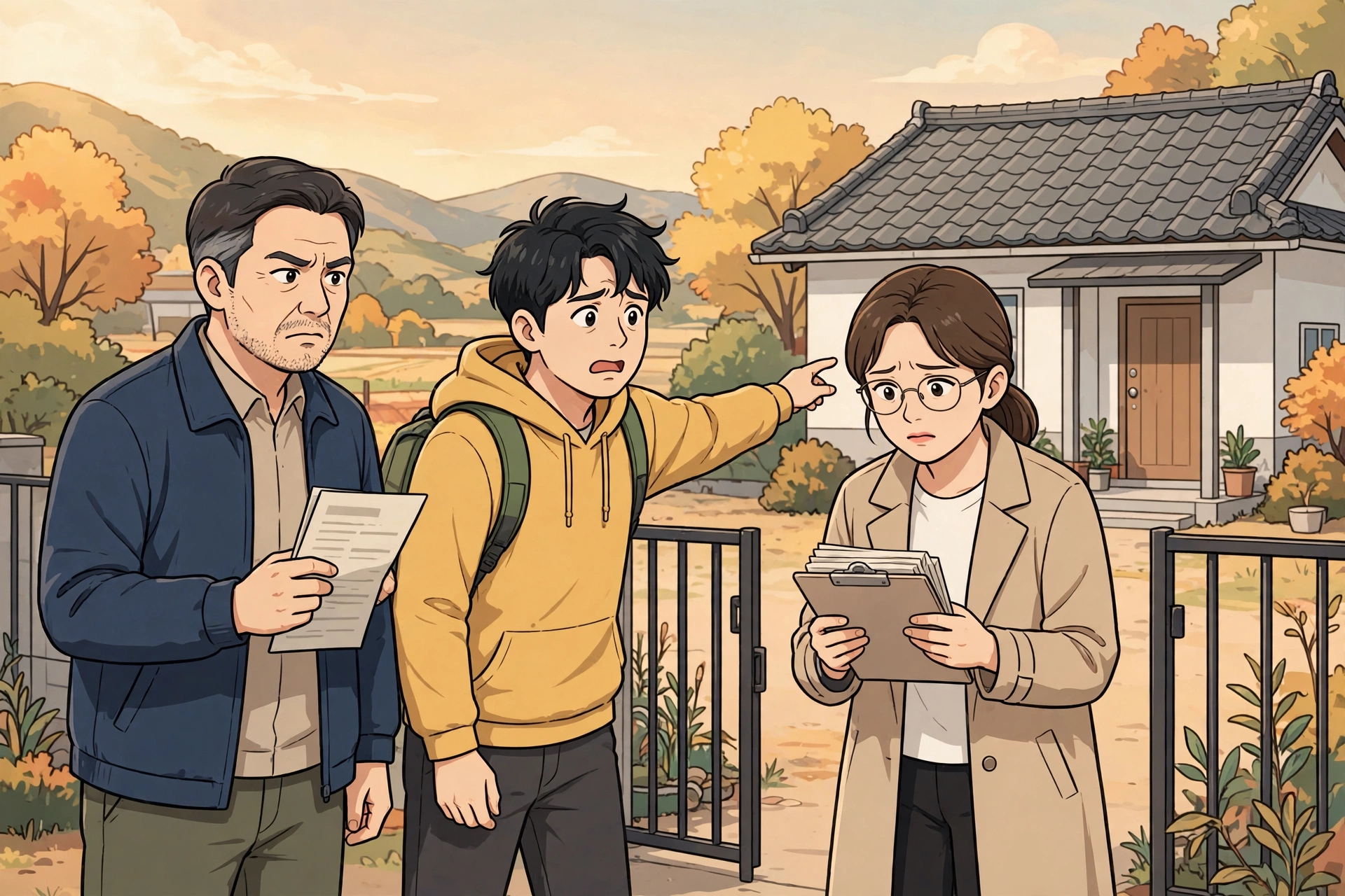 「땅 임대차가 끝나면 집도 철거해야 할까?」 상황을 그린 삽화