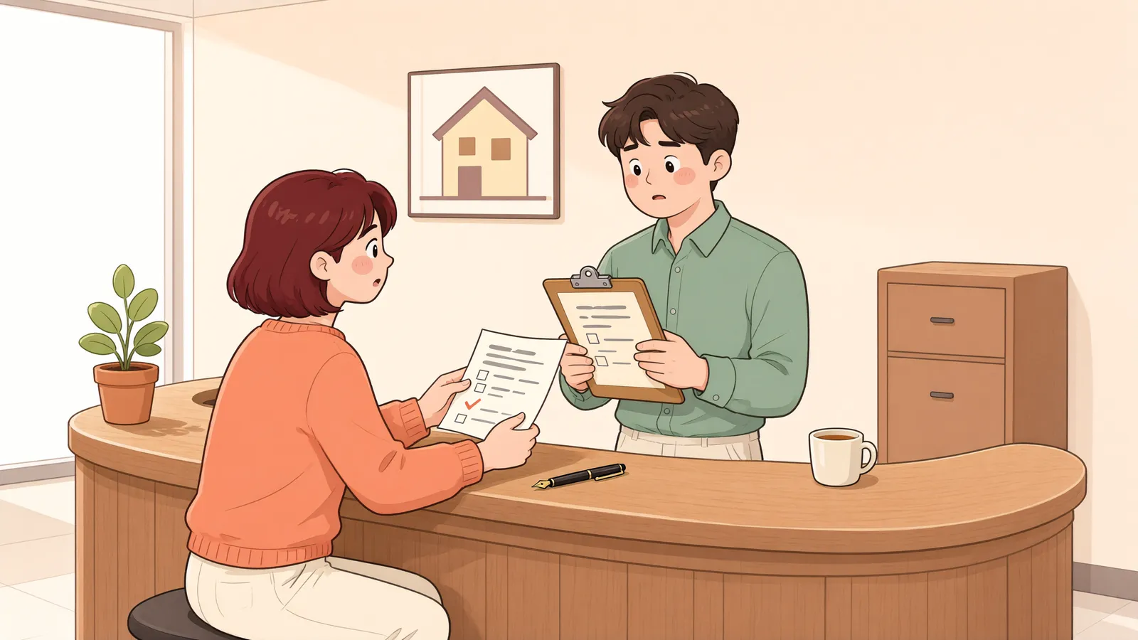 「경매 배당에서 보증금 액수를 바꿔 주장할 수 있을까」 상황을 그린 삽화